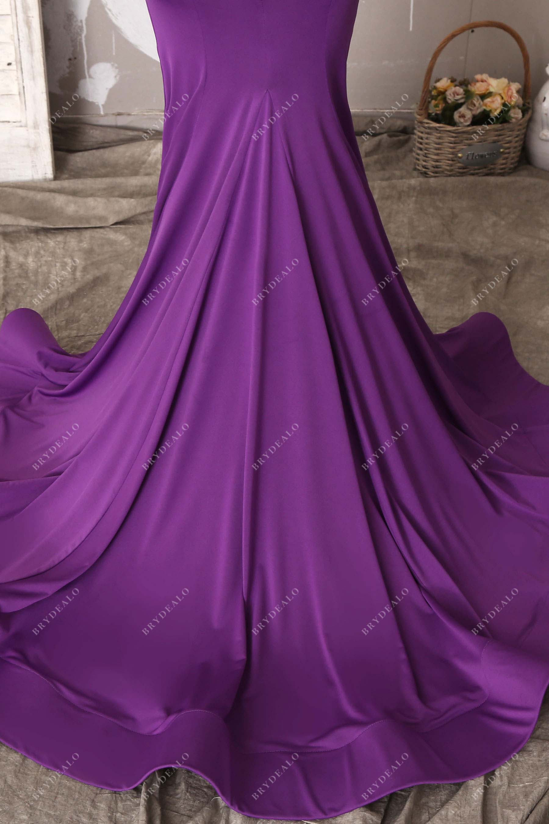 purple long train evening dress