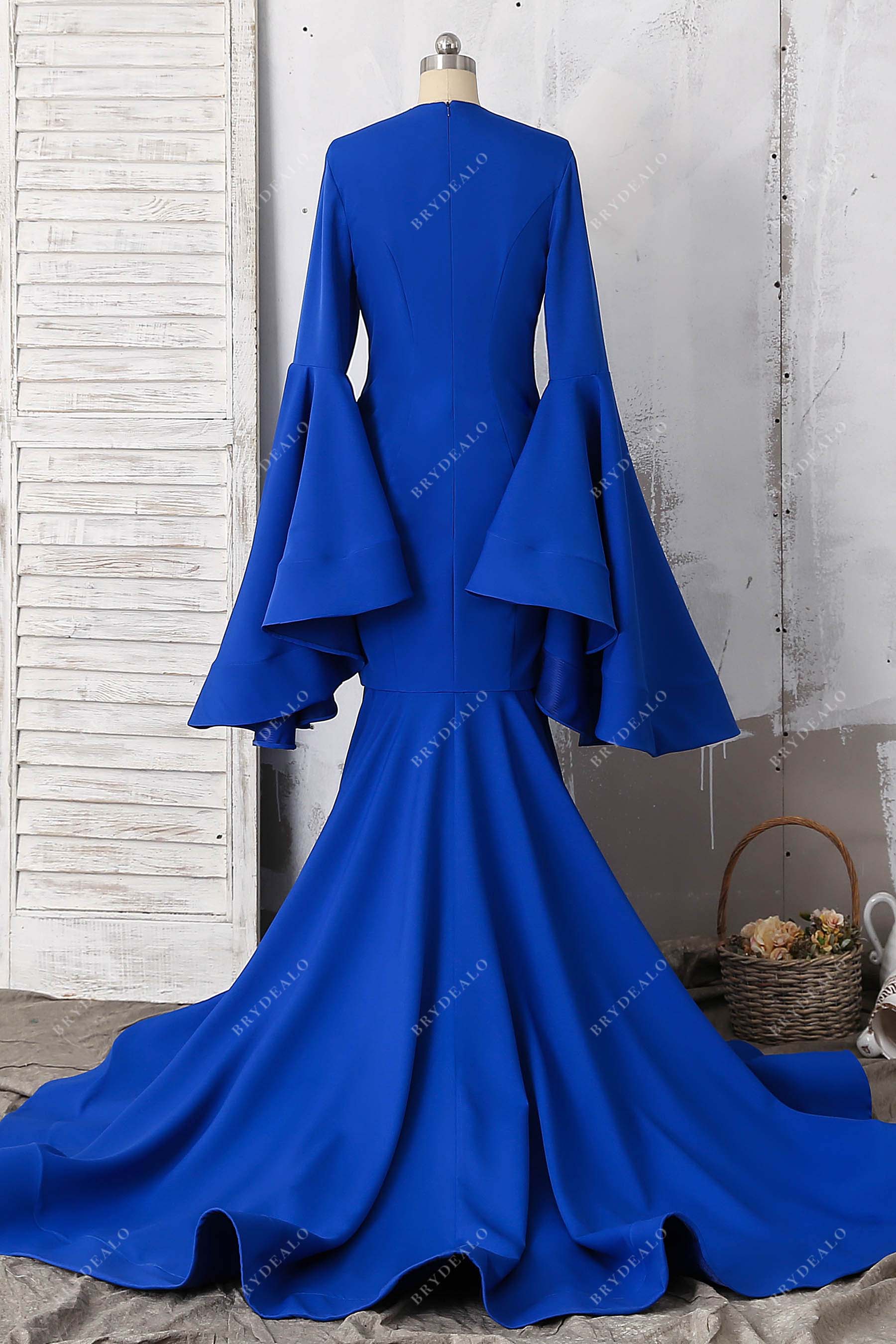 horsehair blue mermaid formal gown