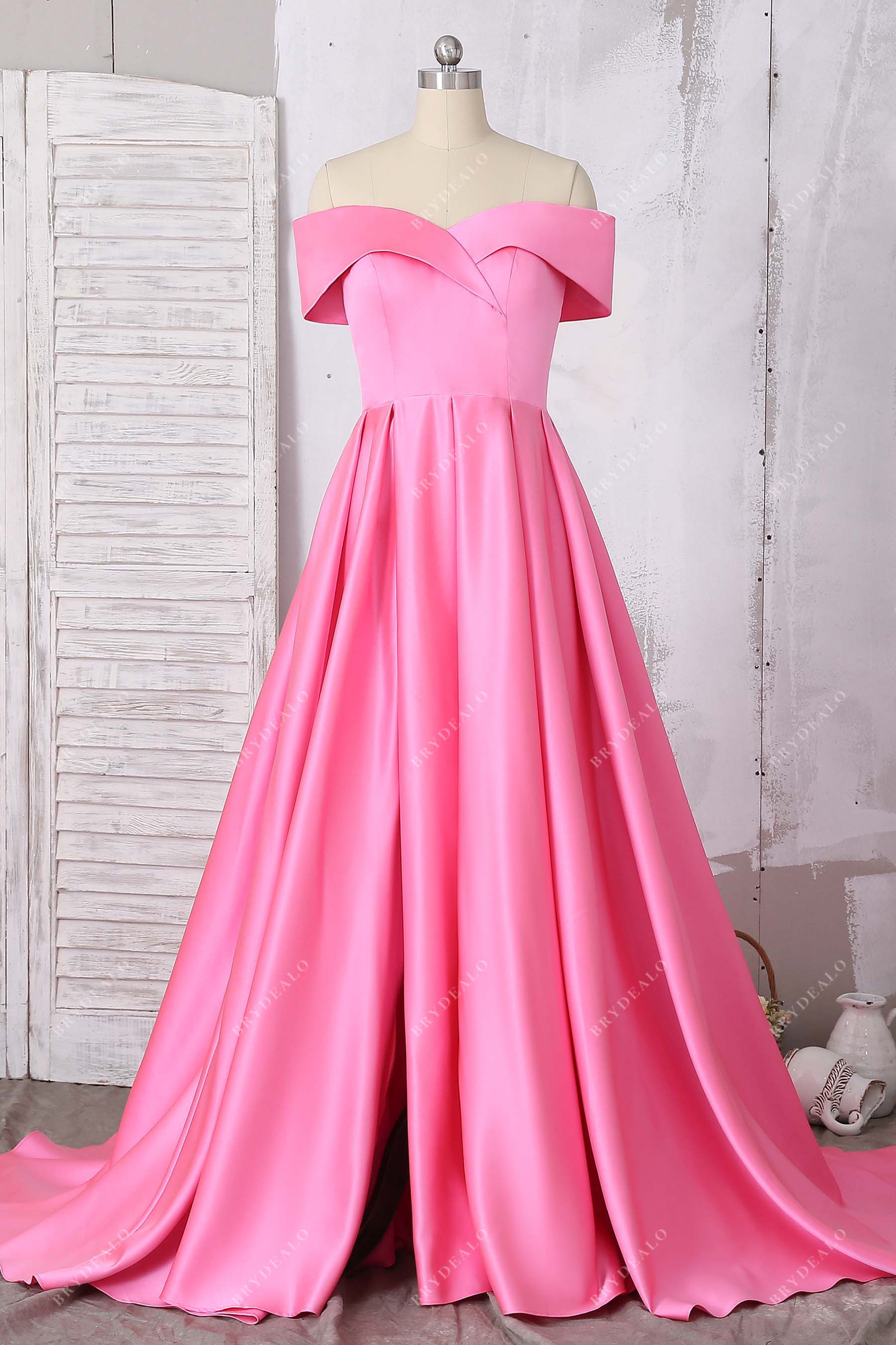 Flamingo off shoulder slit prom dress