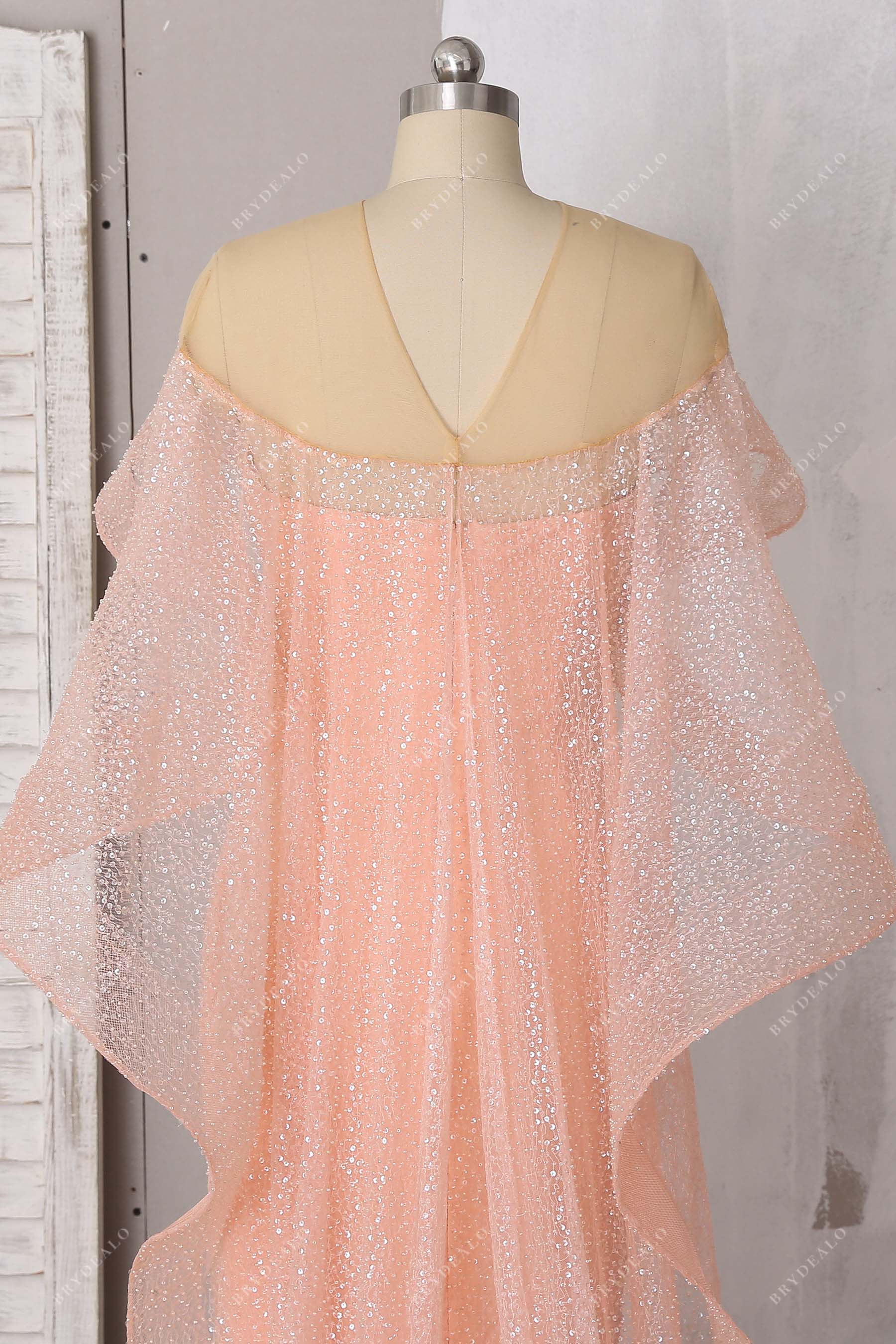 sheer -back sparkly cape prom dress