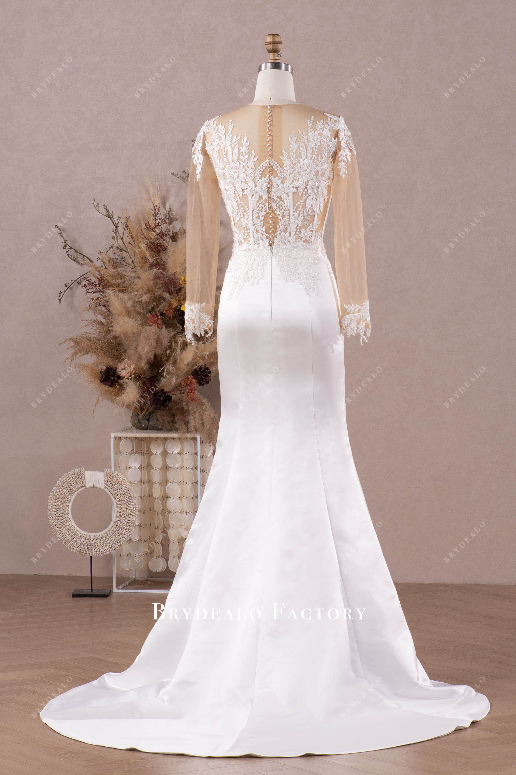 illusion back long wedding dress