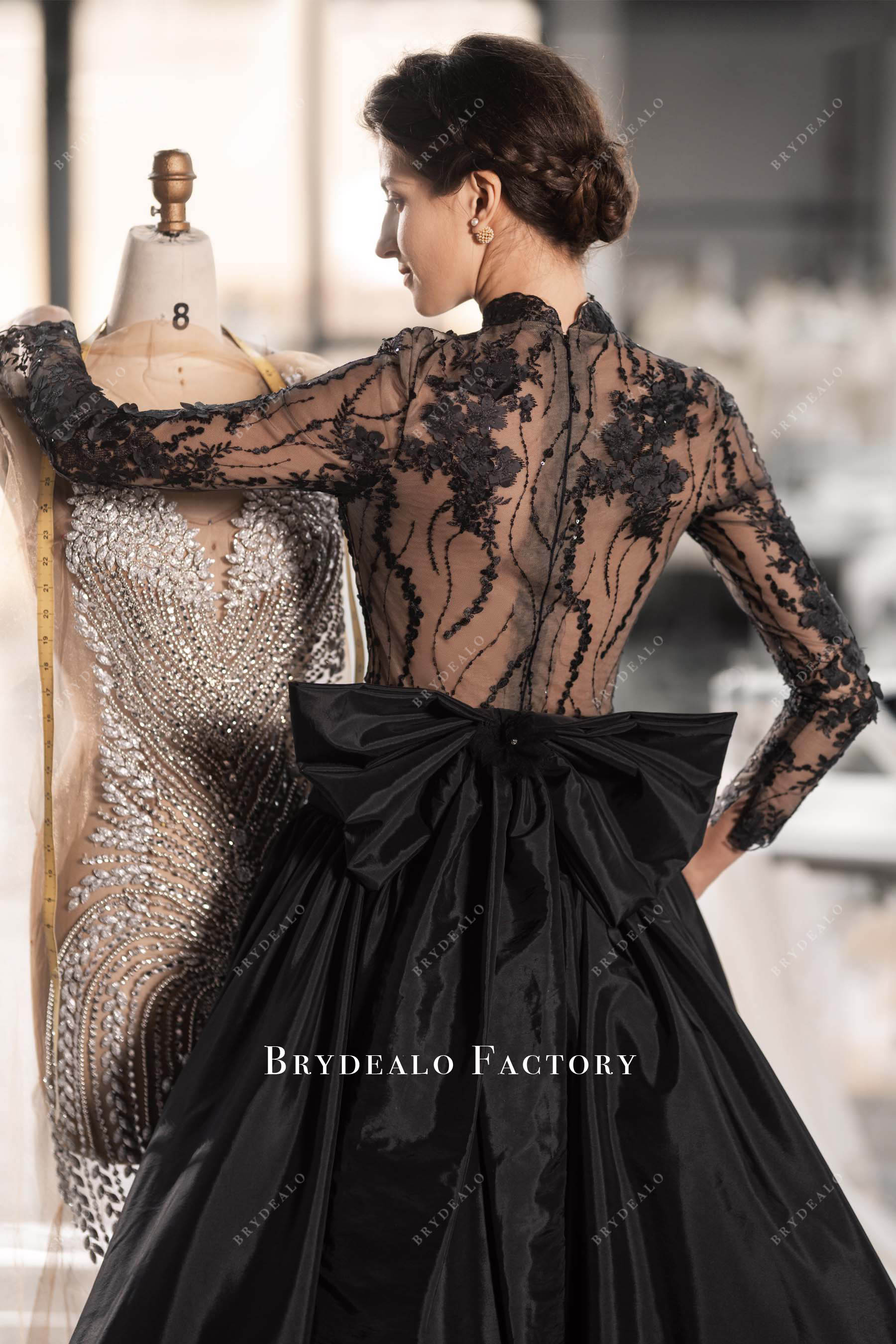 illusion back bowknot wedding gown