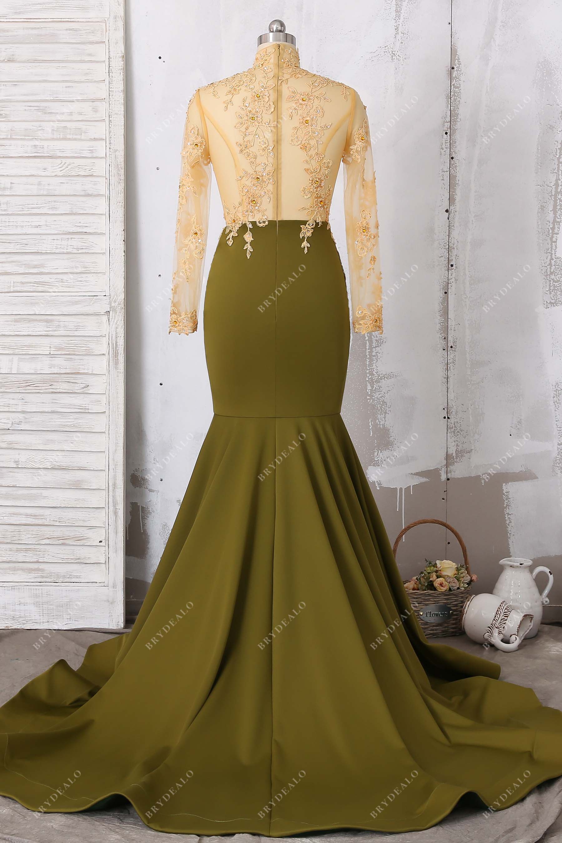 illusion lace back trumpet formal dress