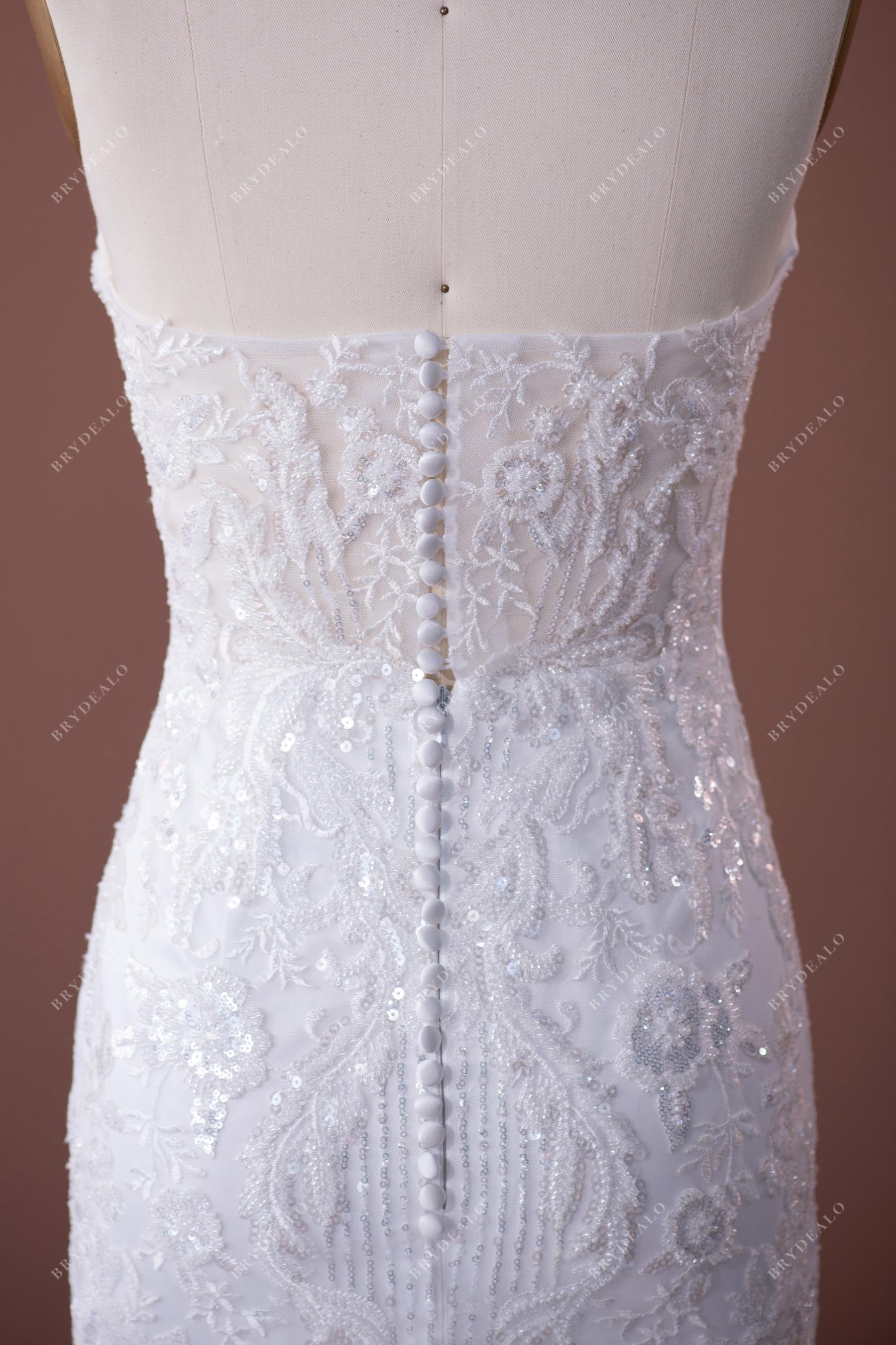 buttoned closure back lace bridal dress