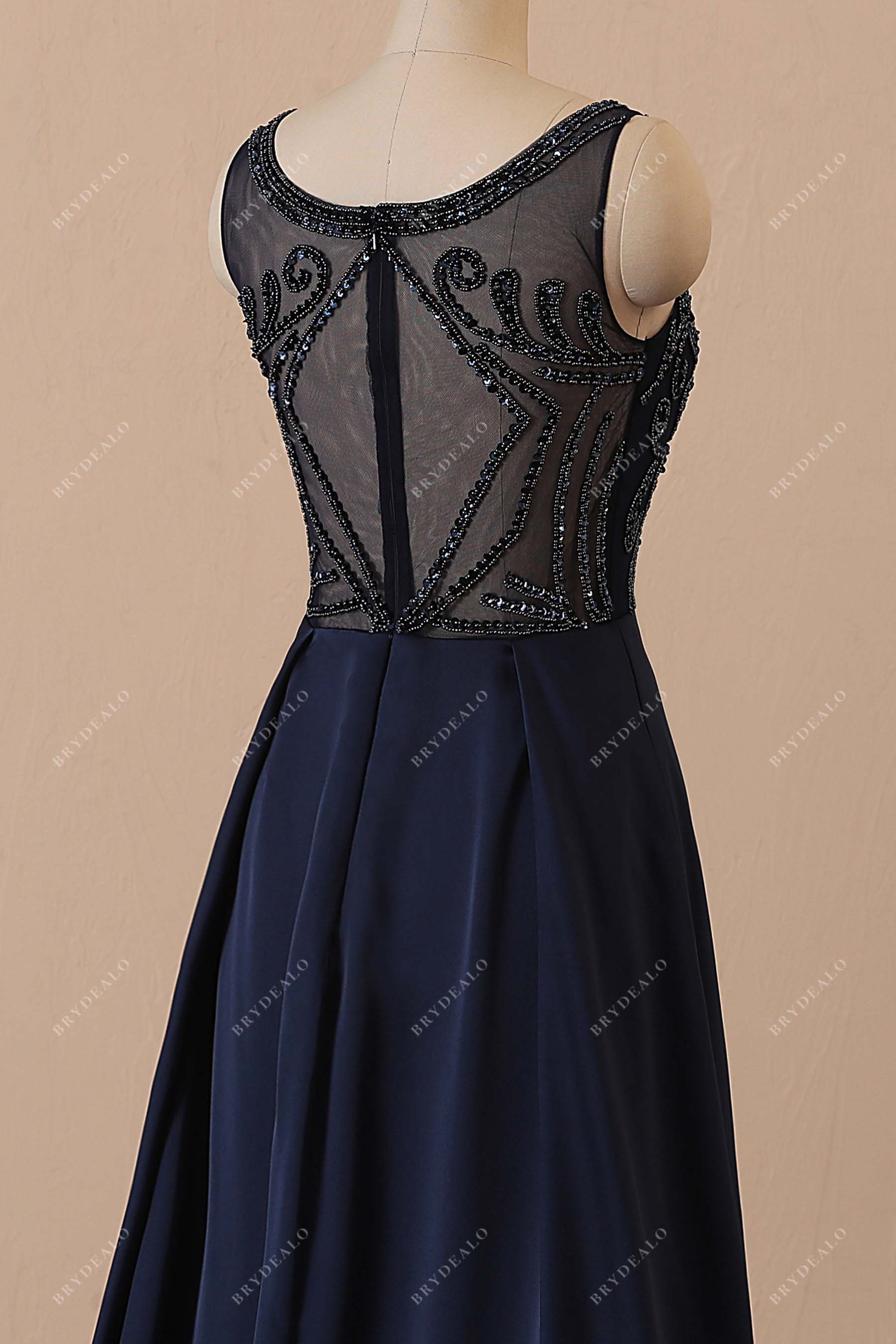 illusion back beaded formal dress