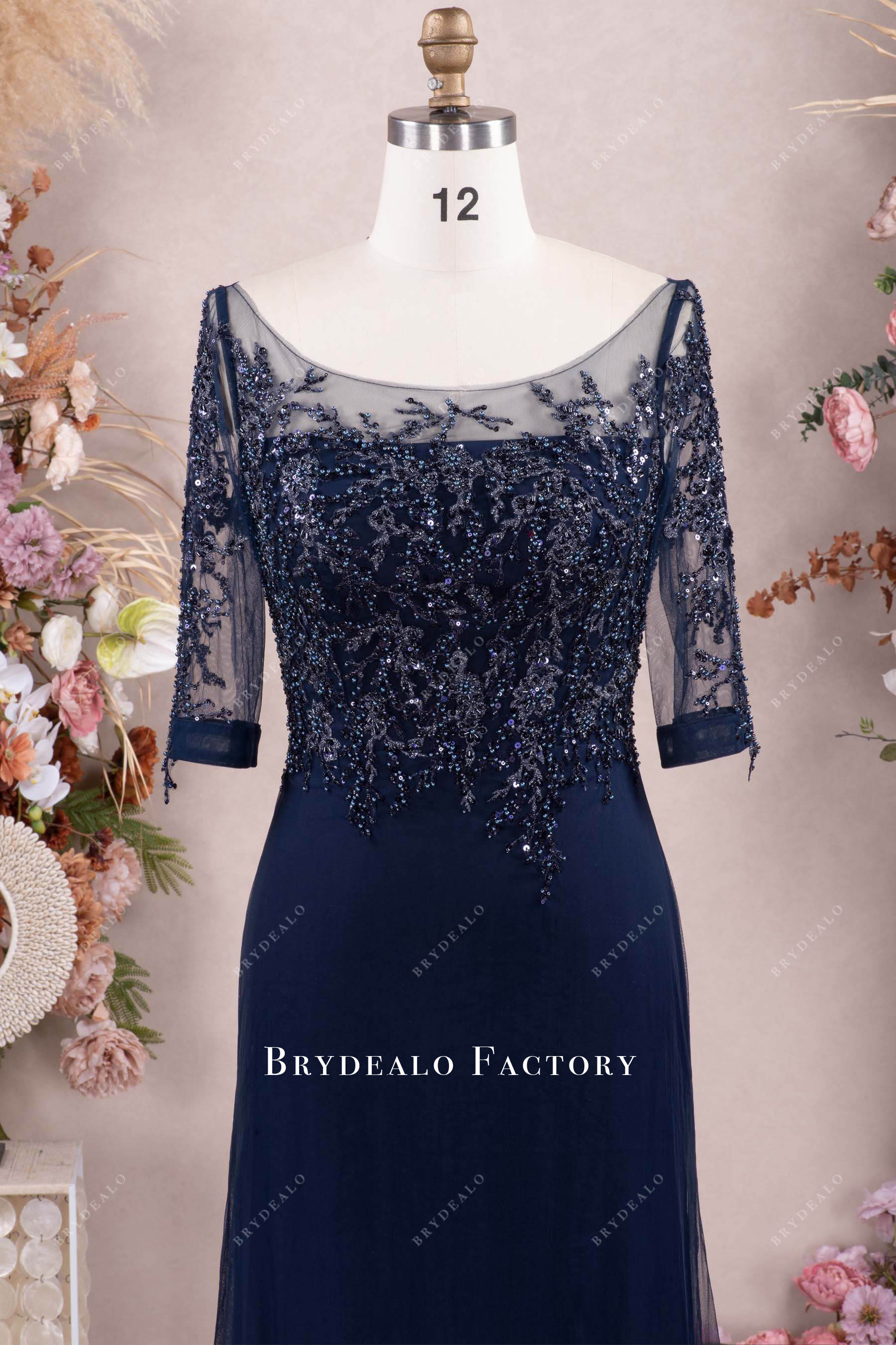 Elegant Navy Lace Illusion Mother Bride Groom Dress Brydealo Elegant Navy Lace Illusion Mother Bride Groom Dress Brydealo