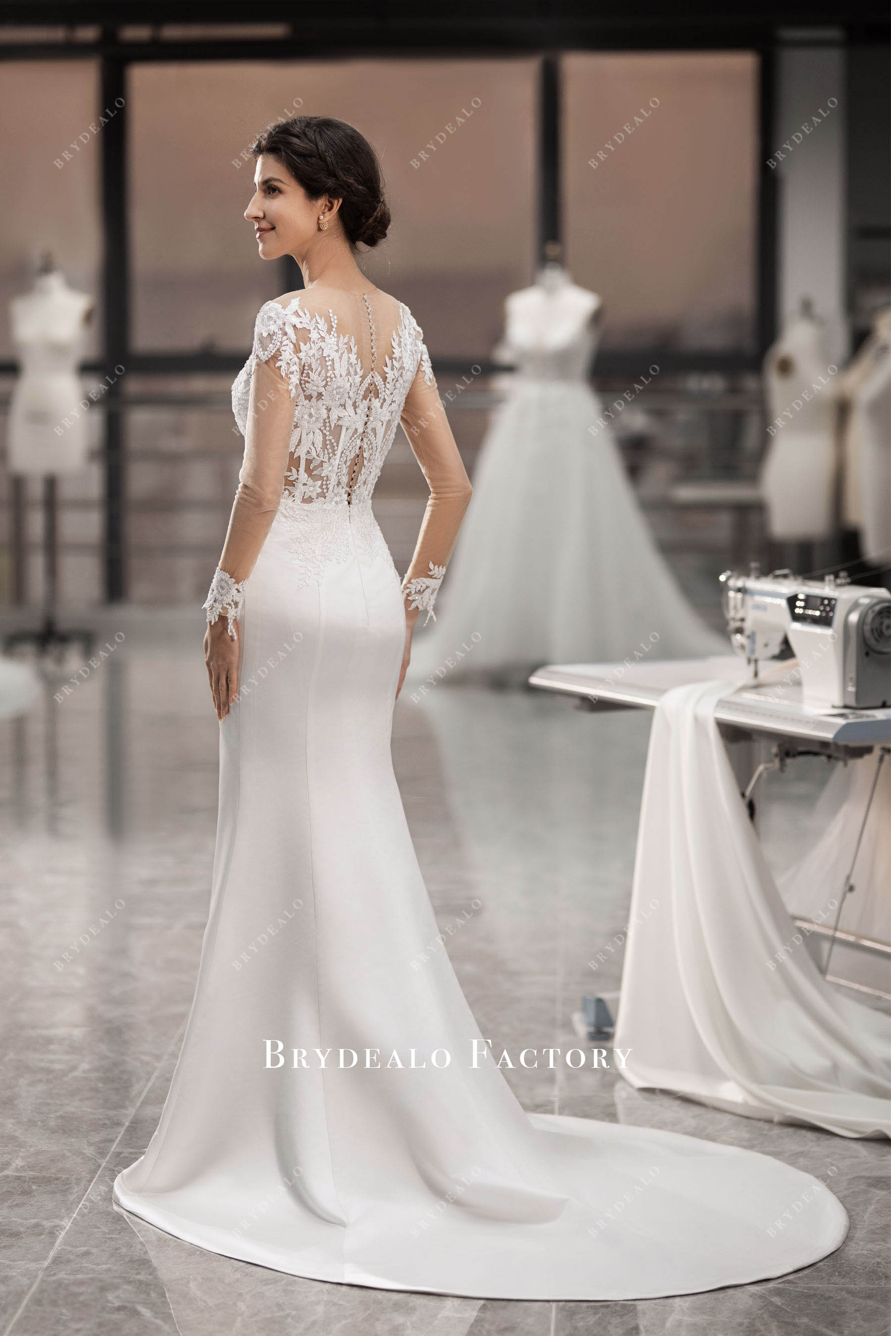 illusion beaded lace wedding dress
