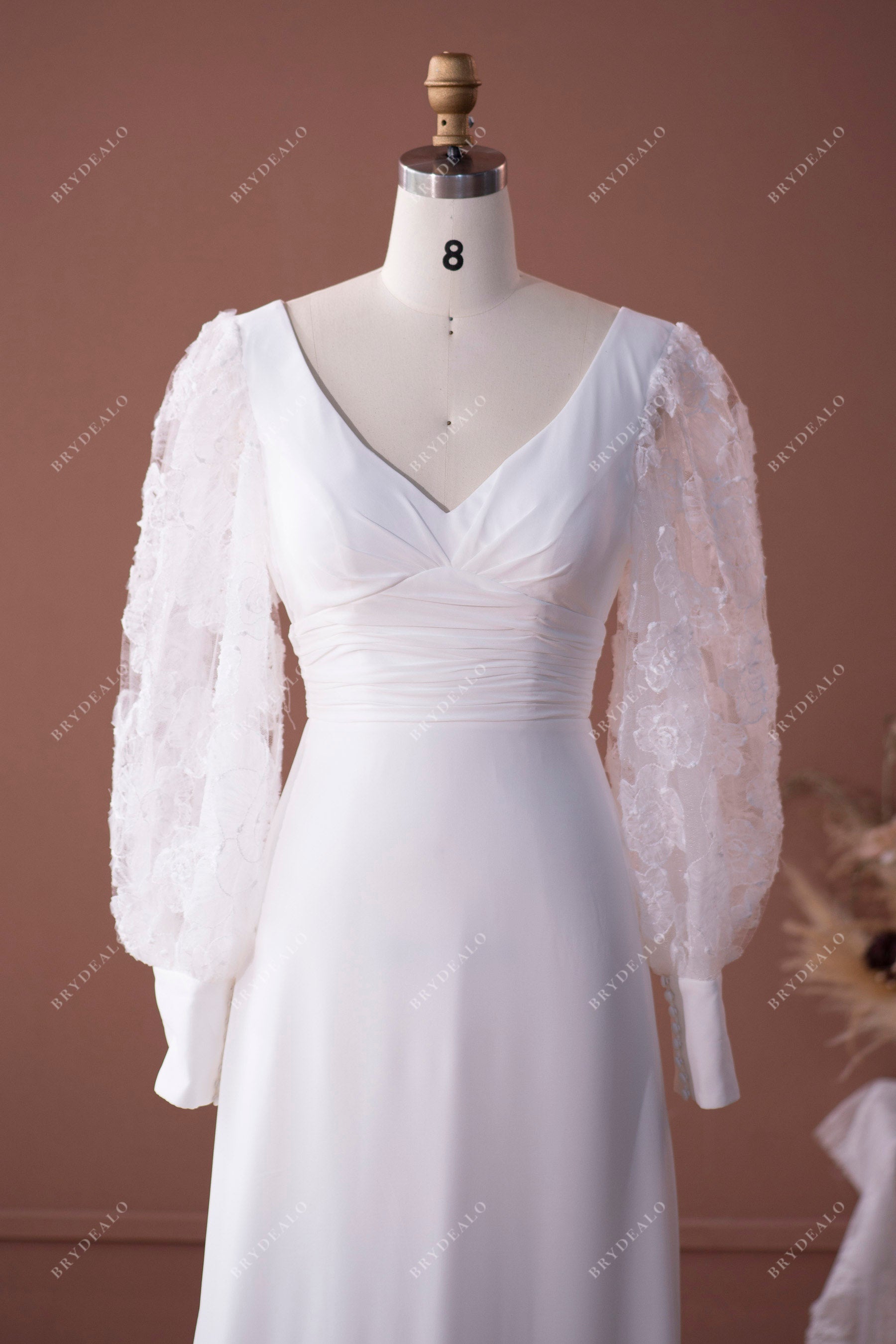 sheer lace bell sleeves wedding dress