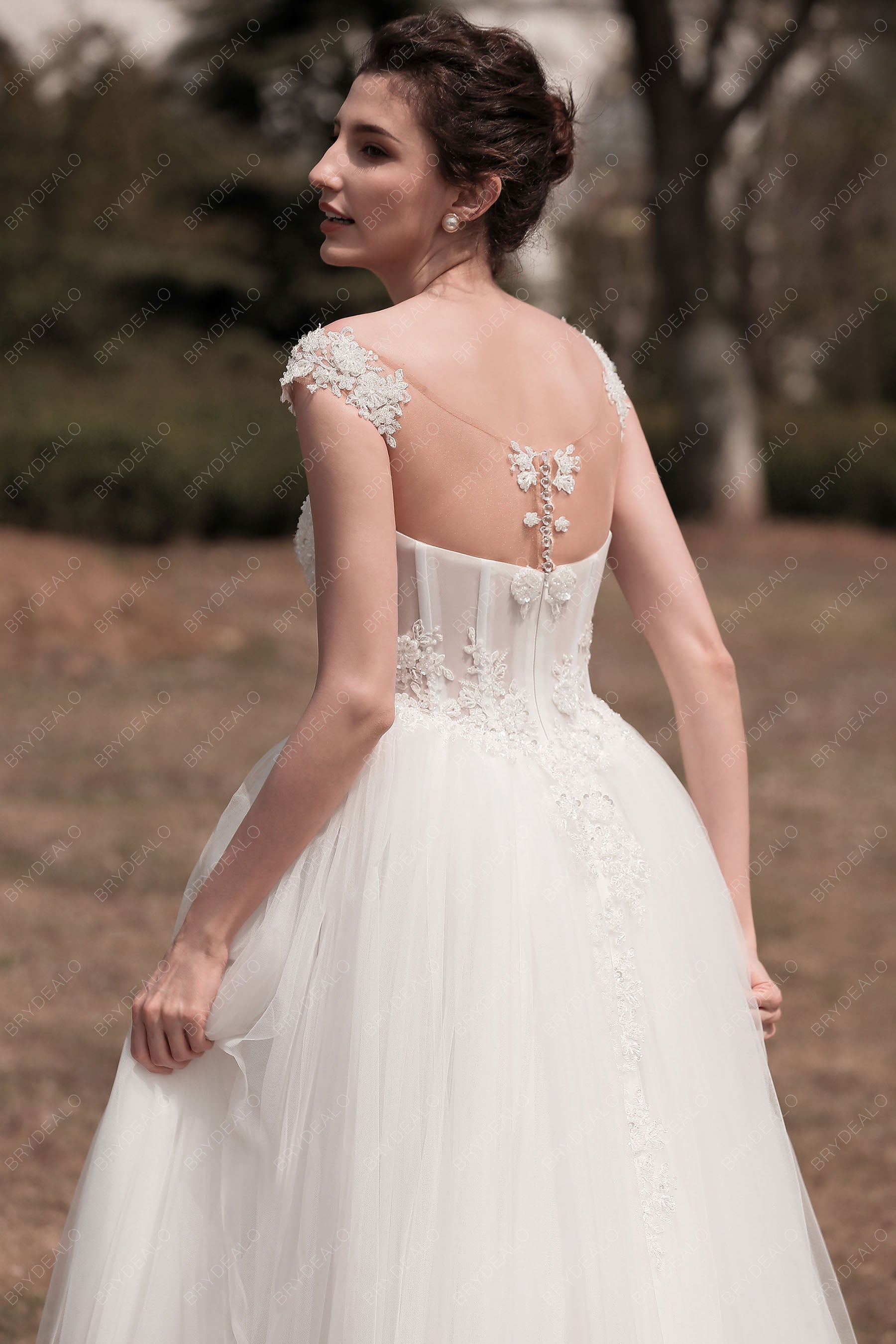 lace illusion back wedding dress