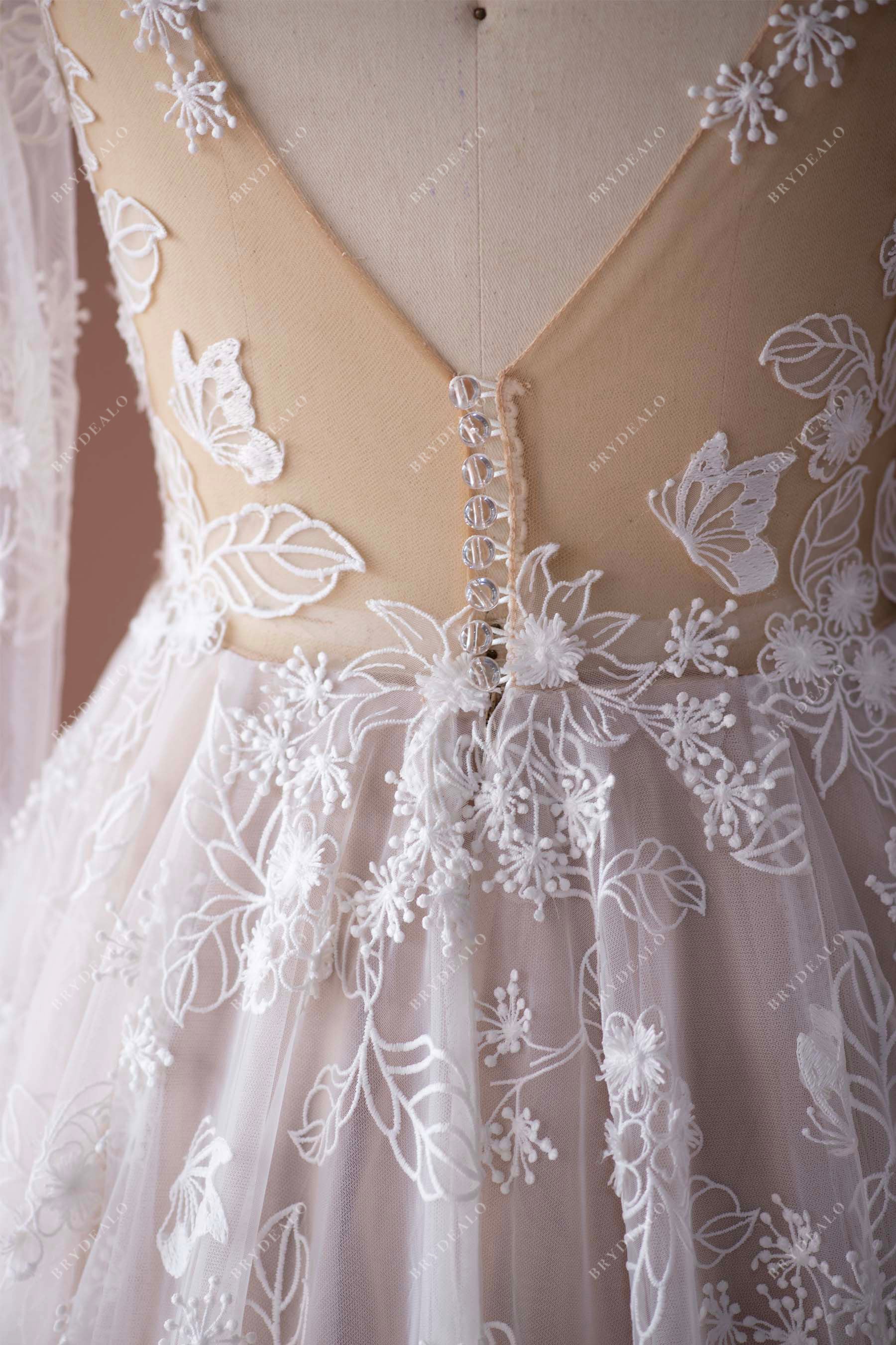buttoned back flower lace bridal dress