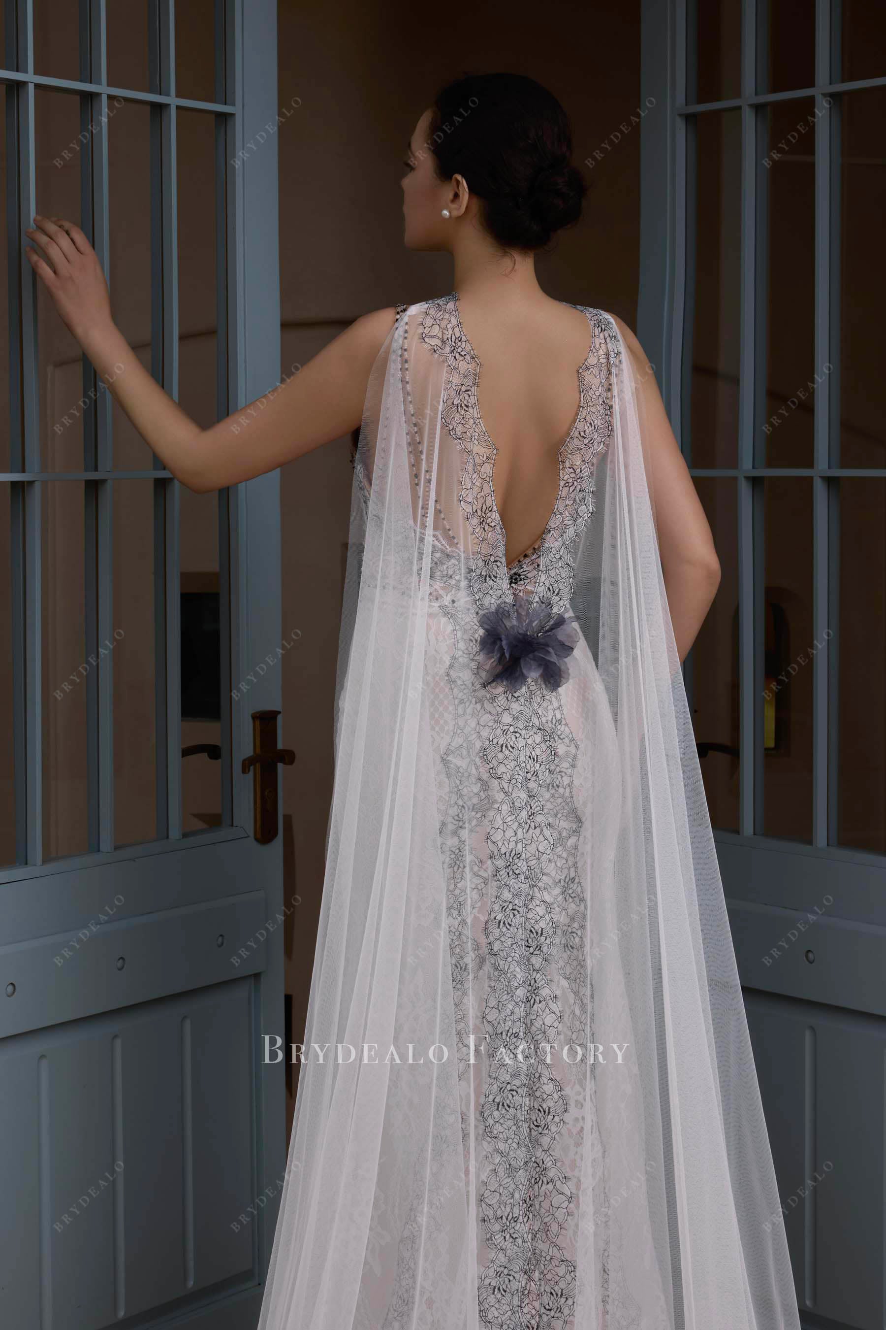 illusion cape wedding dress