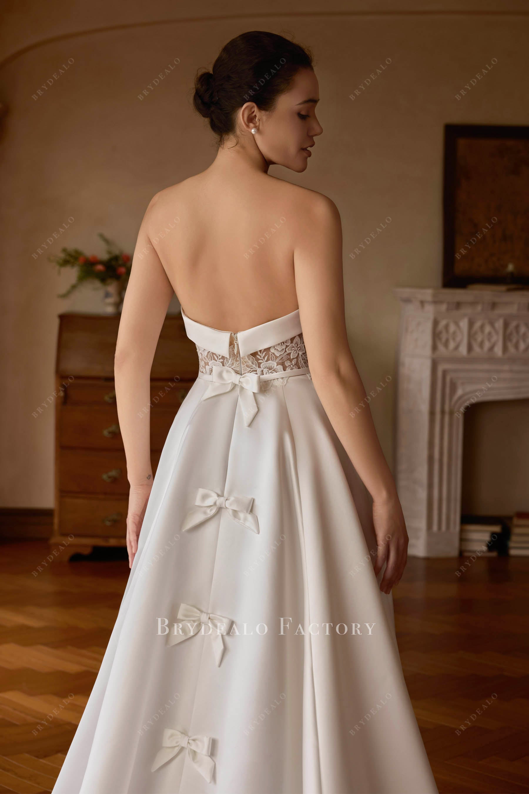 illusion floral lace back wedding gown