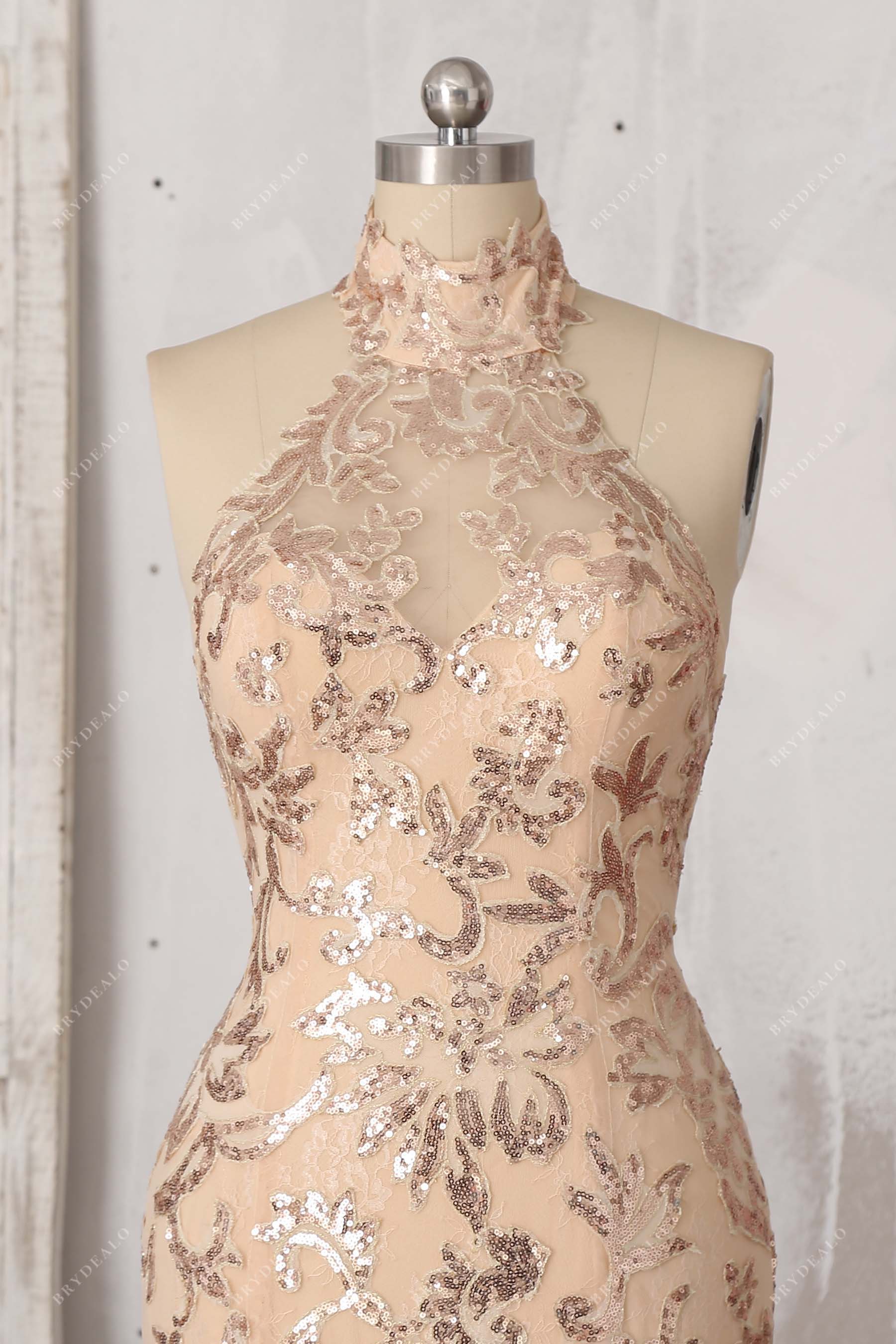 champagne sequin applique prom dress