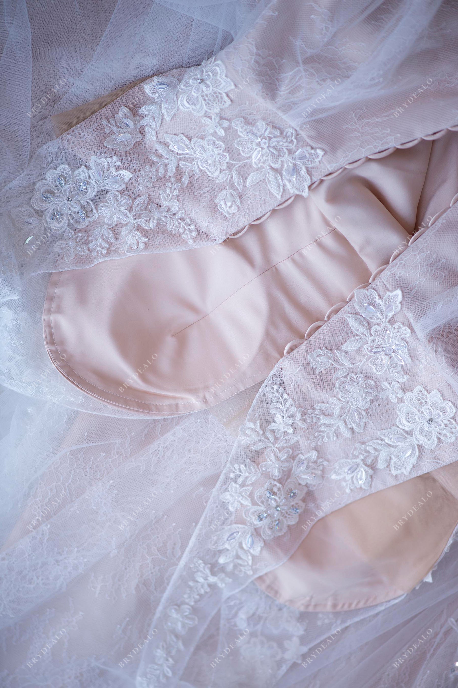 nude lining lace beaded wedding dress