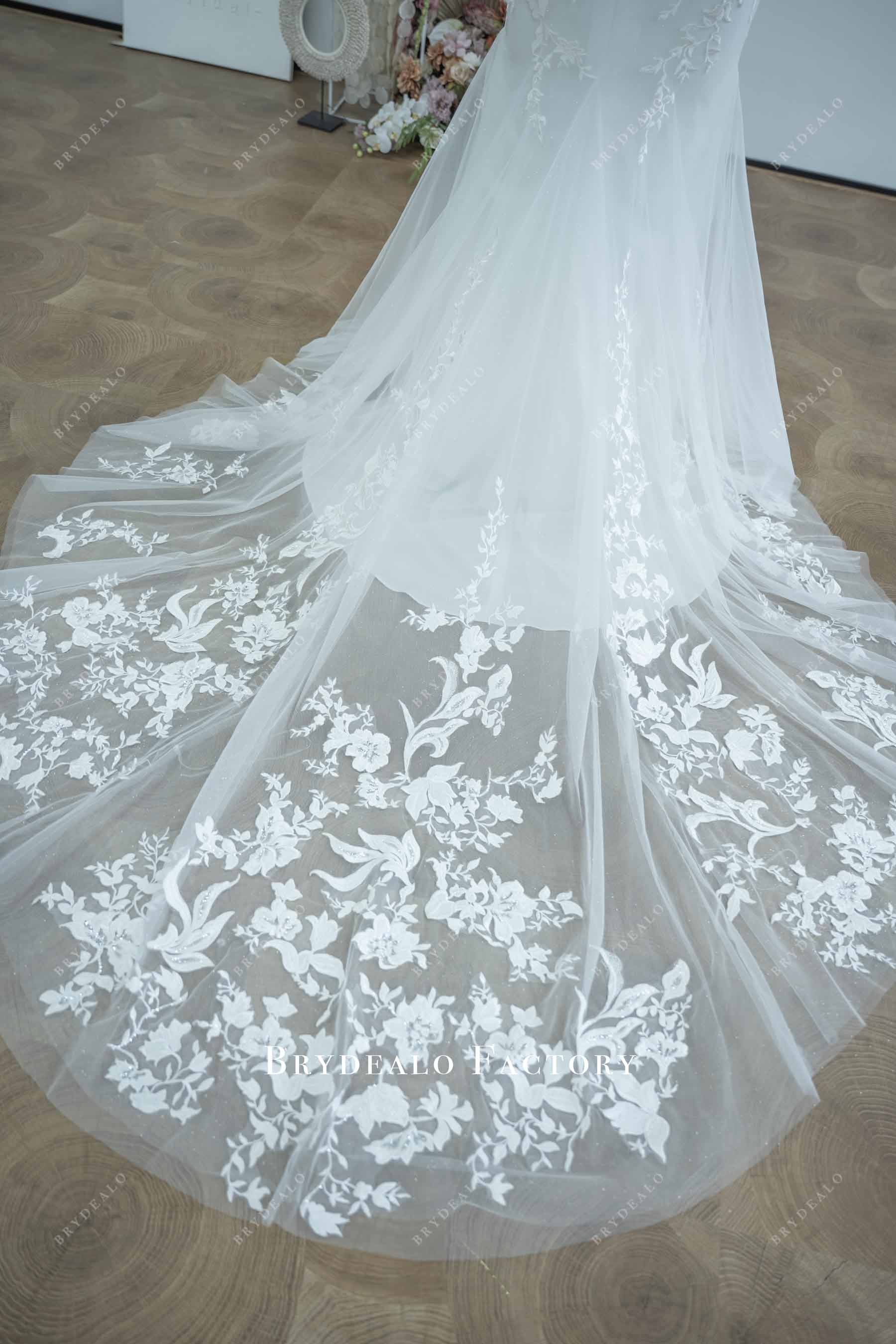 illusion lace train wedding gown