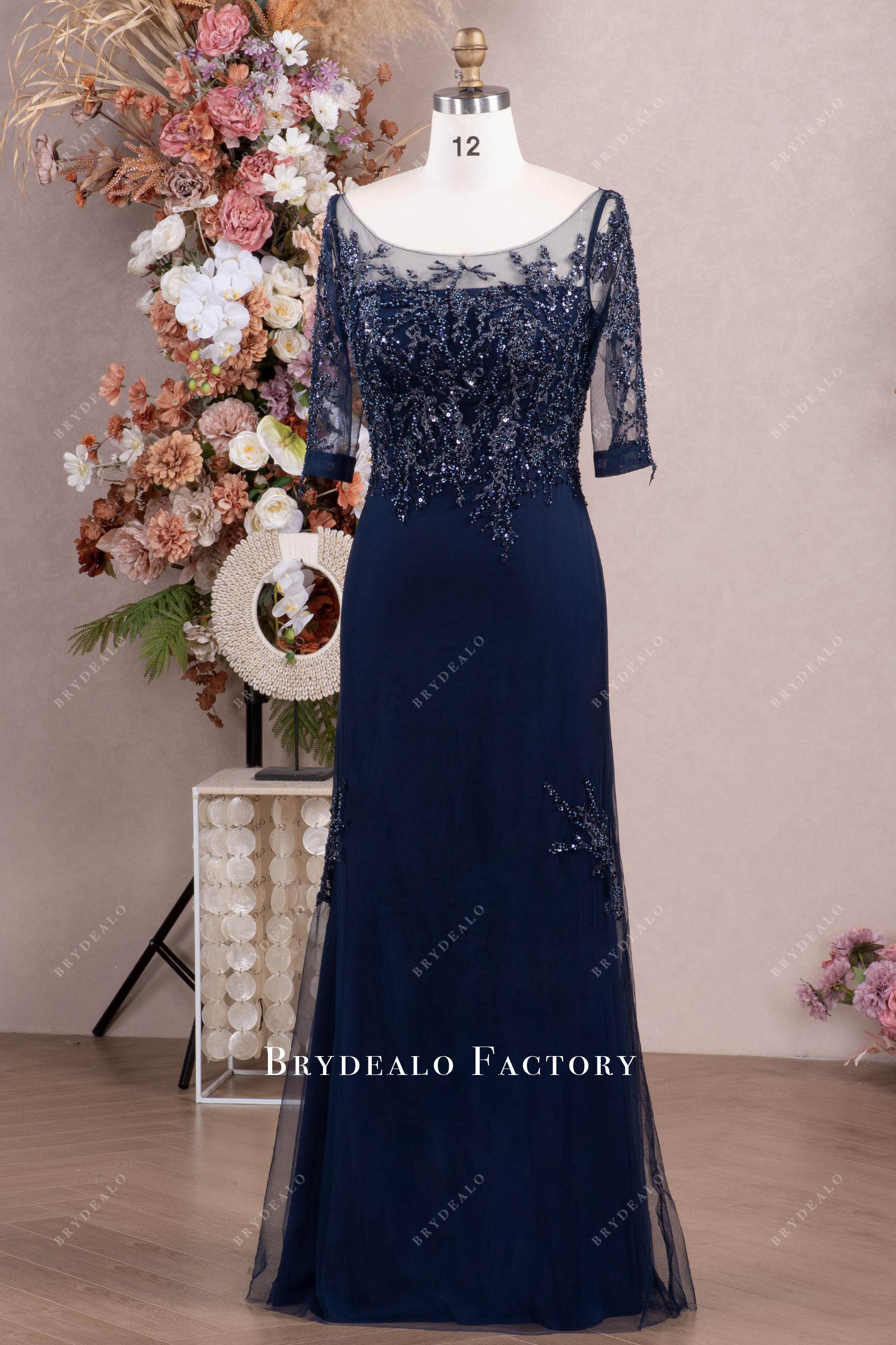 Elegant Navy Lace Illusion Mother Bride Groom Dress Brydealo Elegant Navy Lace Illusion Mother Bride Groom Dress Brydealo