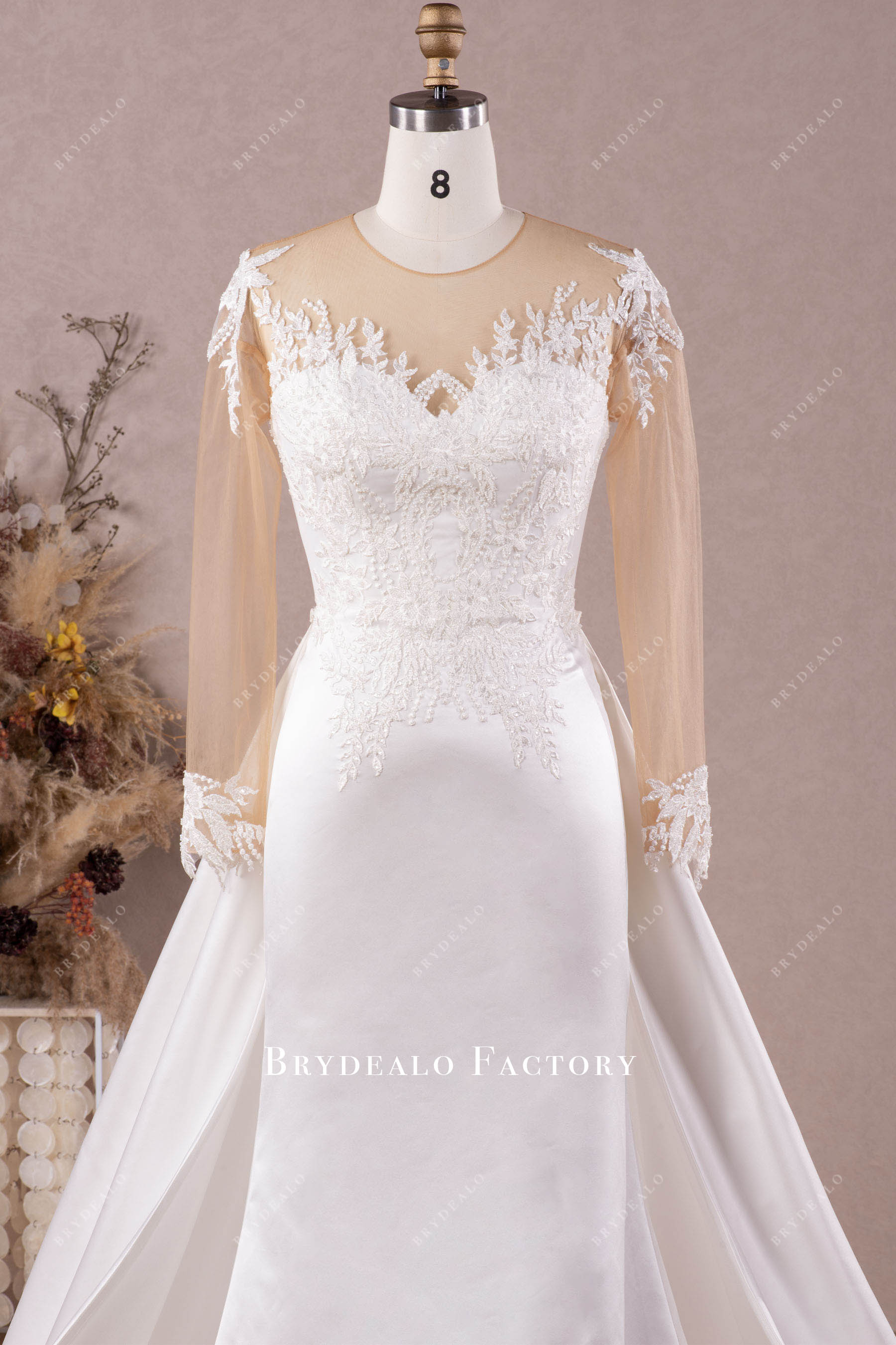 illusion sleeve lace bridal gown
