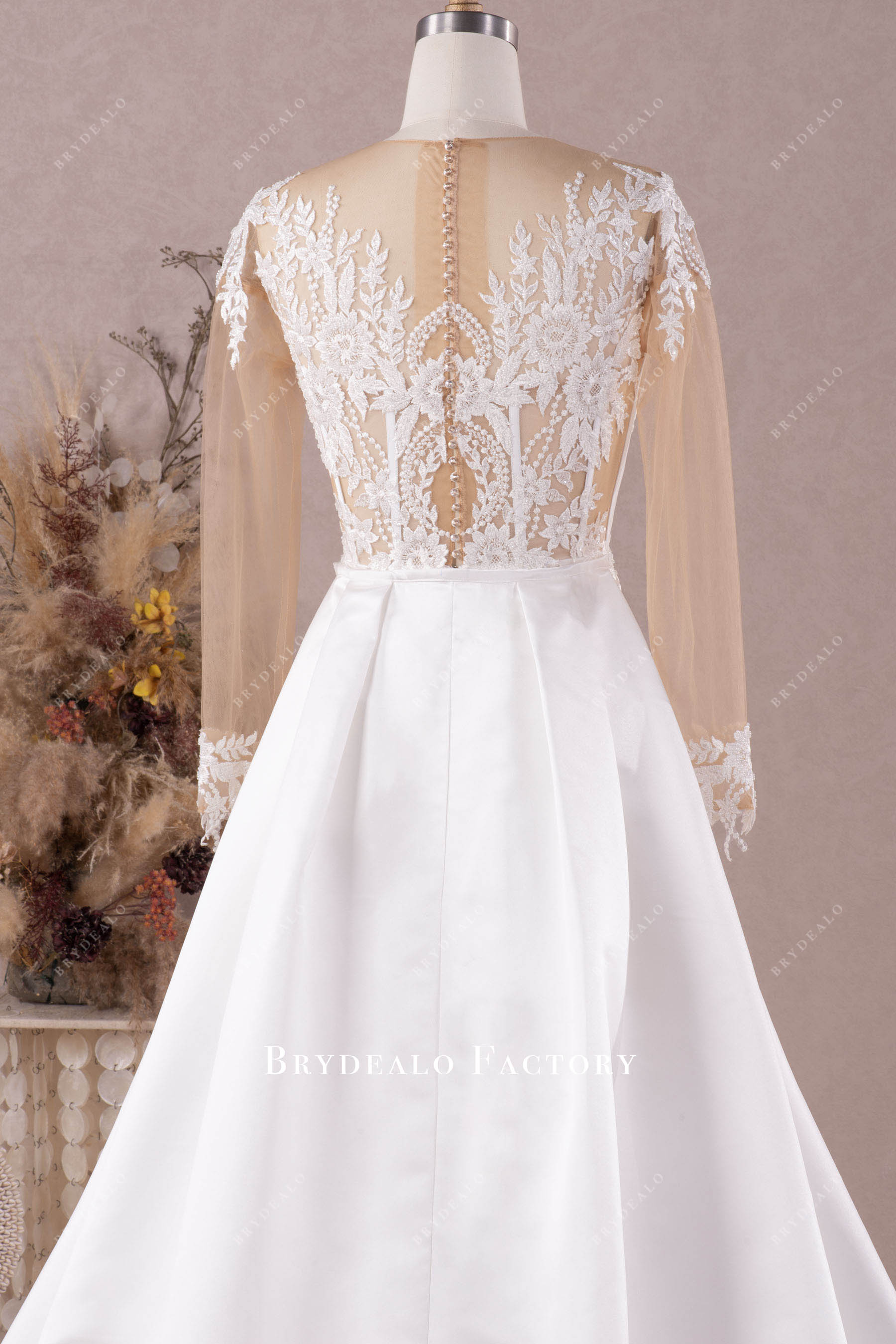 illusion sleeve lace wedding gown