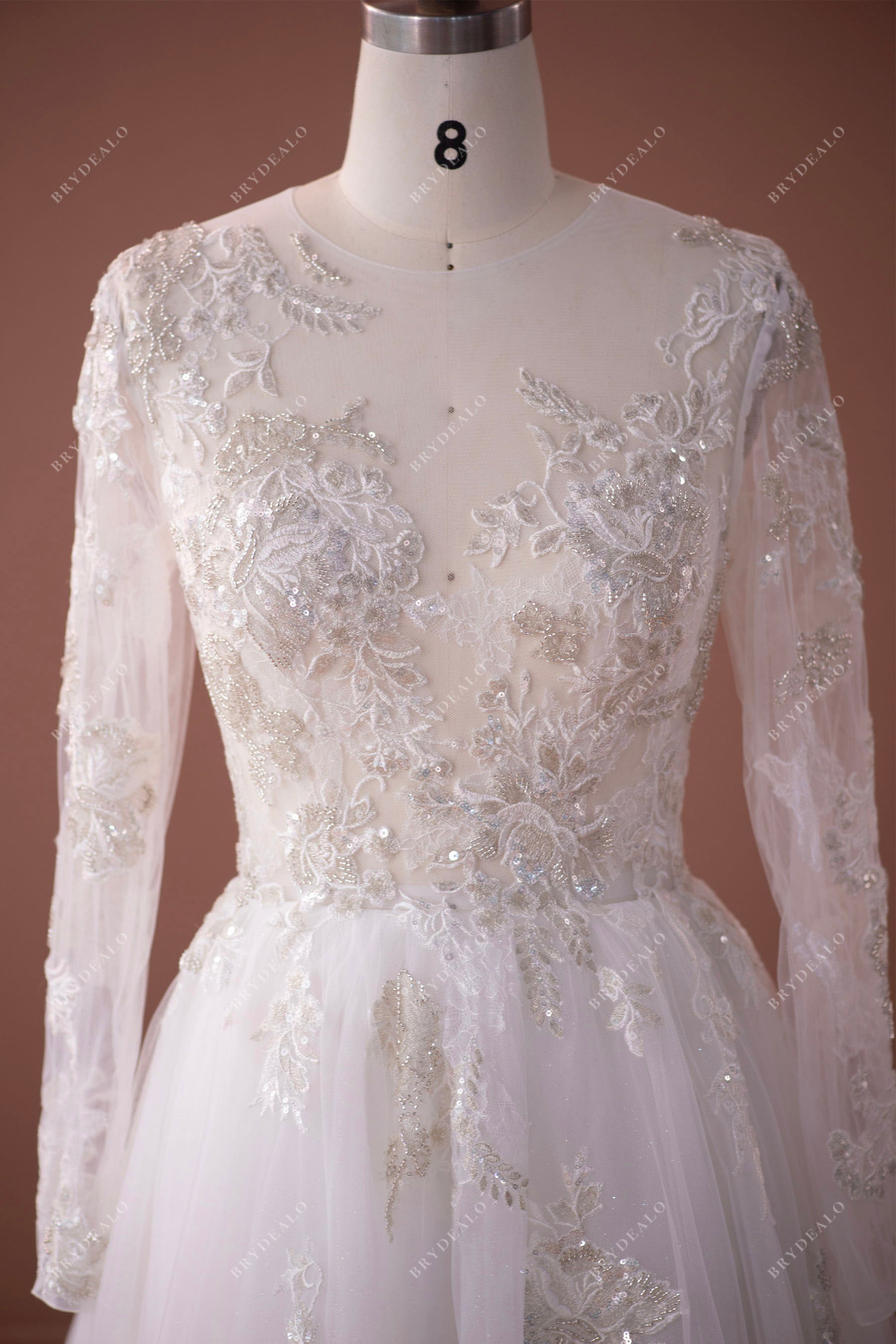 lace beaded sheer top tulle dress