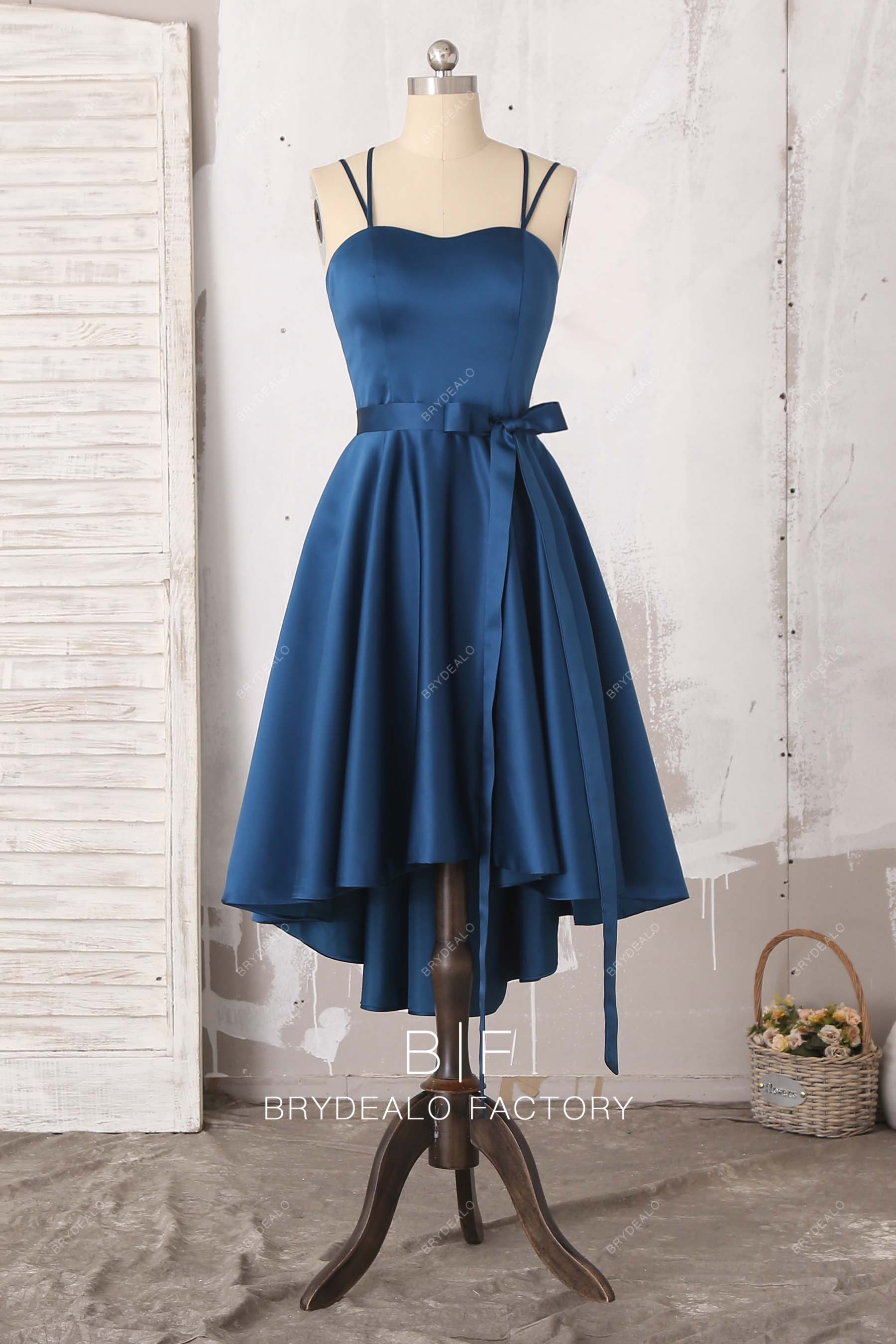thin strap ink blue bridesmaid dress