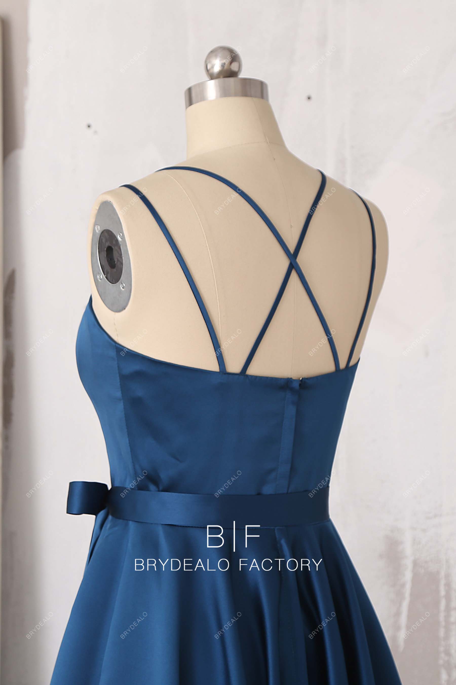 ink blue strap back stain bridesmaid dress 