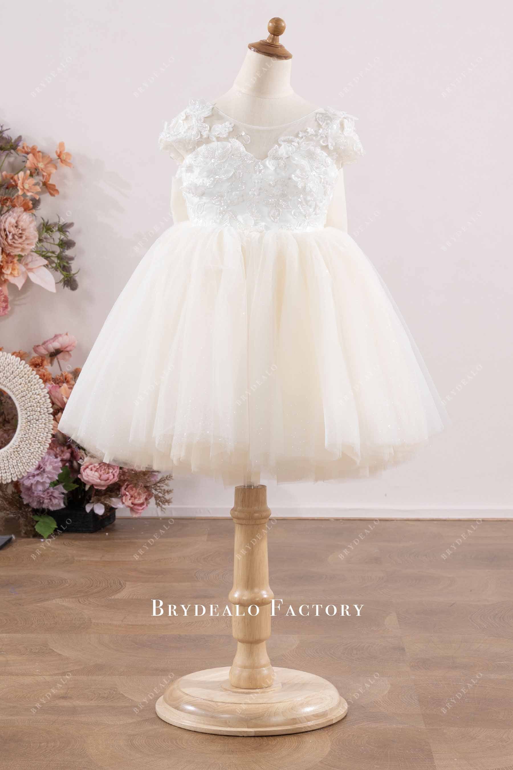 Ivory Flower Girl Dress with Beaded Lace and Bow