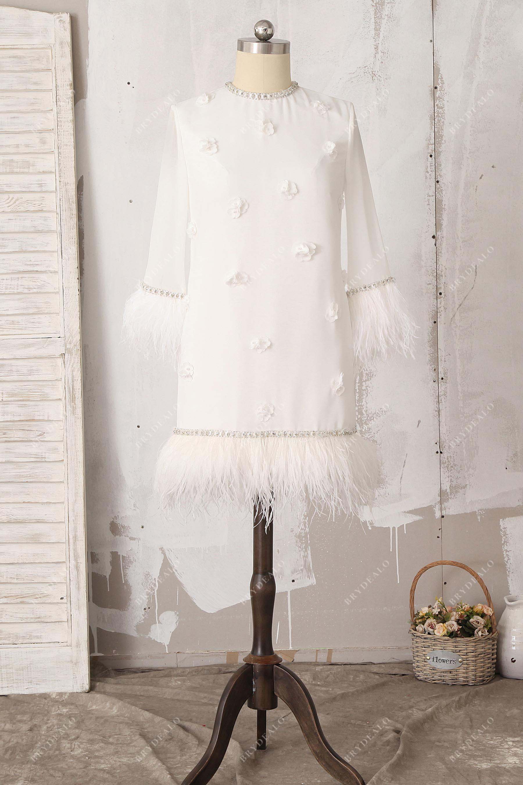 ivory chiffon feathered bridal shower dress