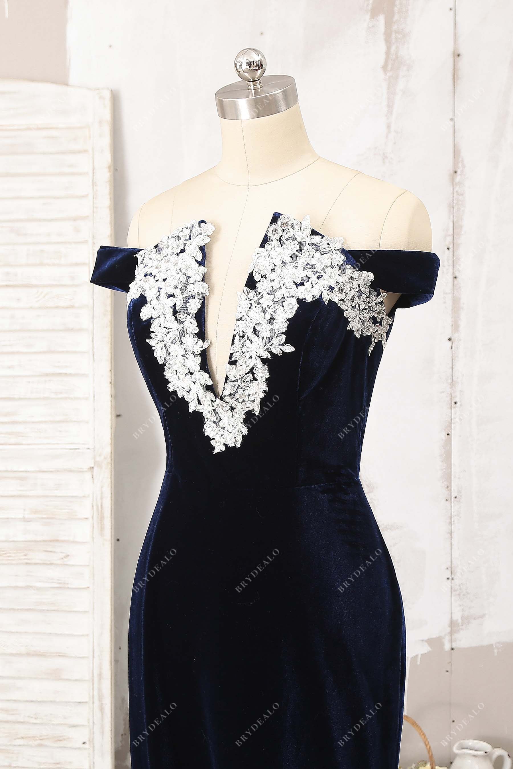 ivory lace applique prom dress