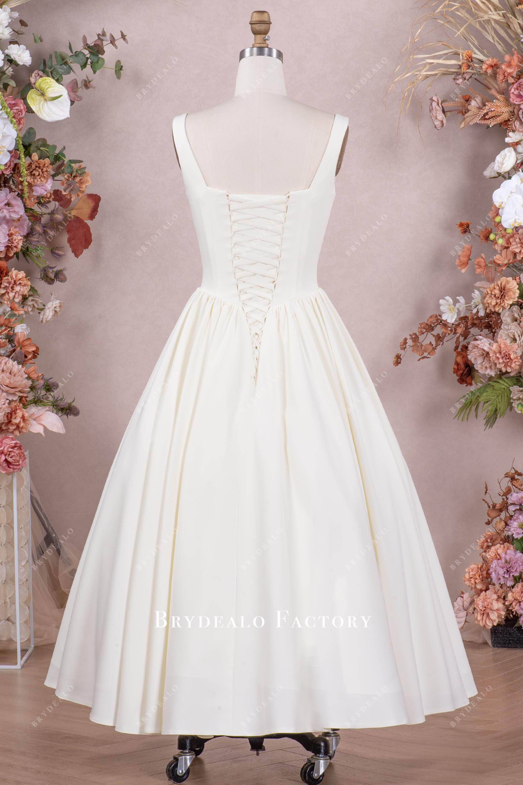 ivory lace-up back short wedding dress
