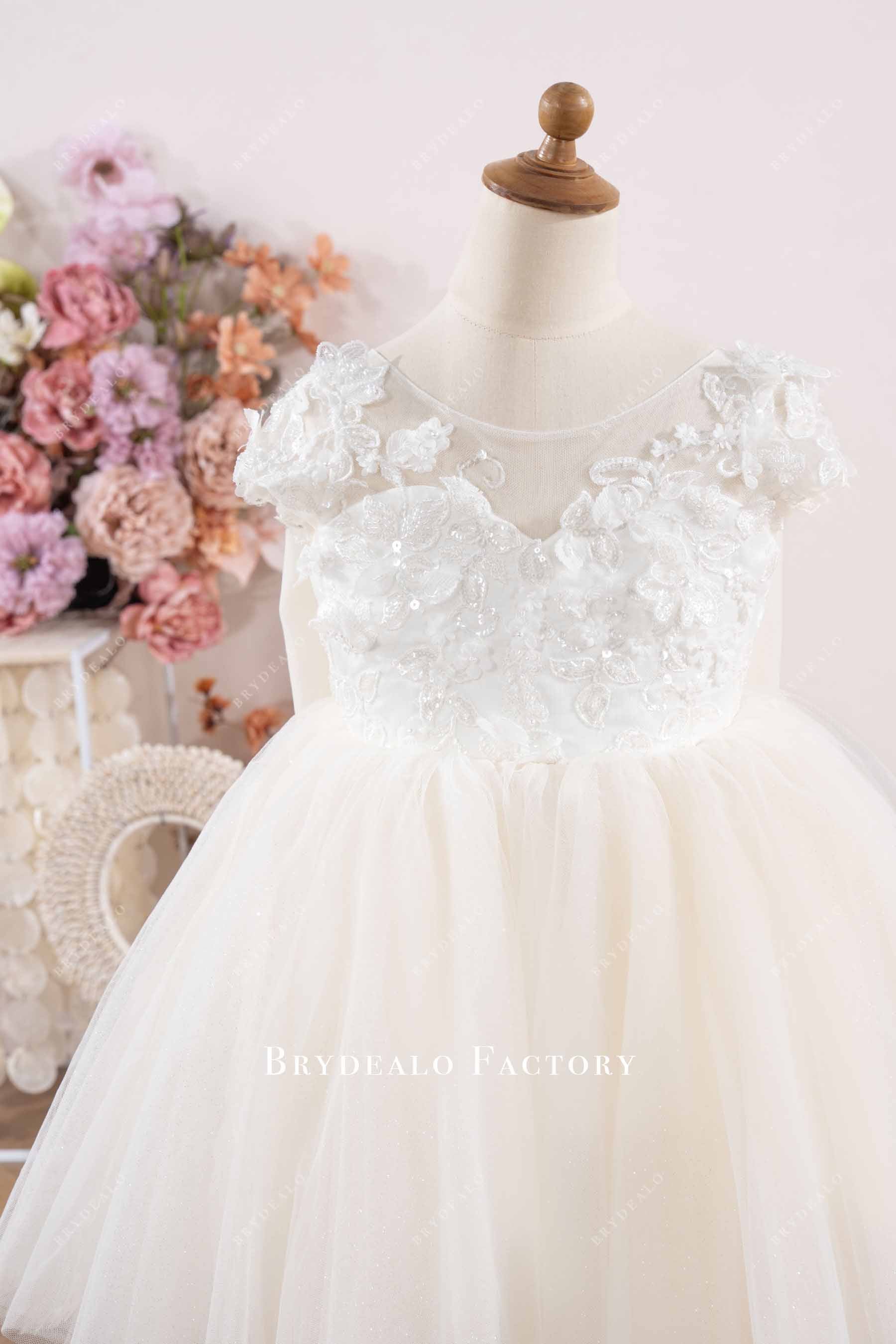 Ivory Flower Girl Dress with Beaded Lace and Bow