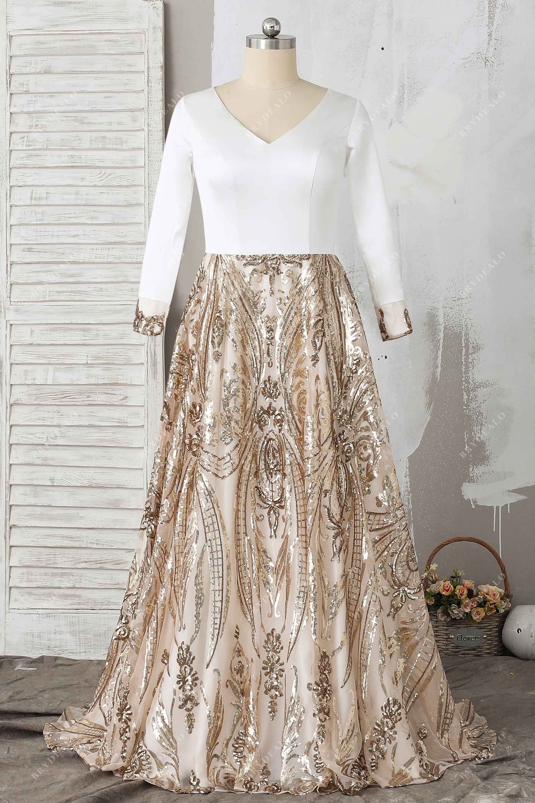 Unique Gold Sequin Ivory Satin Two-tone Dress