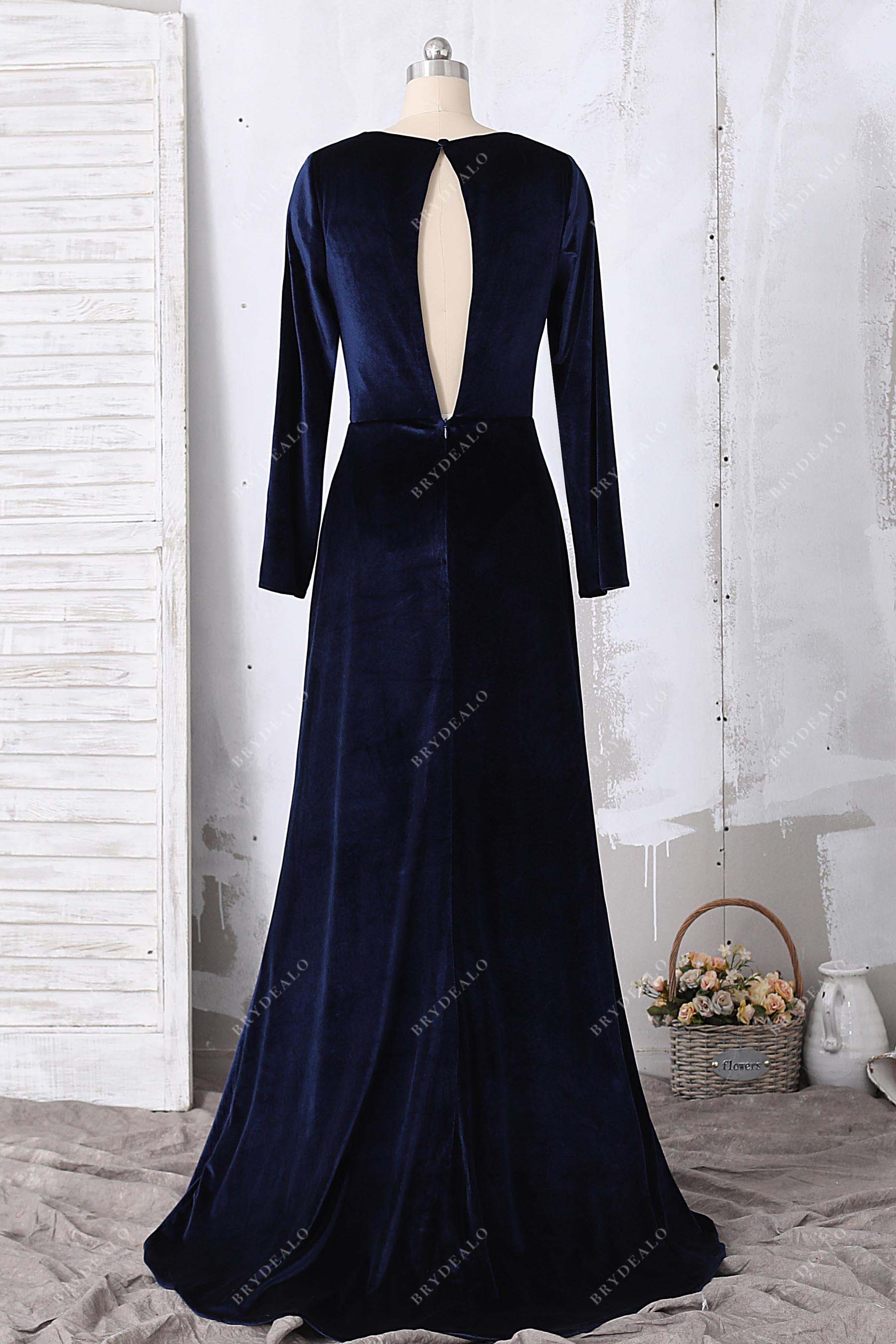 long sleeve keyhole back A-line prom dress