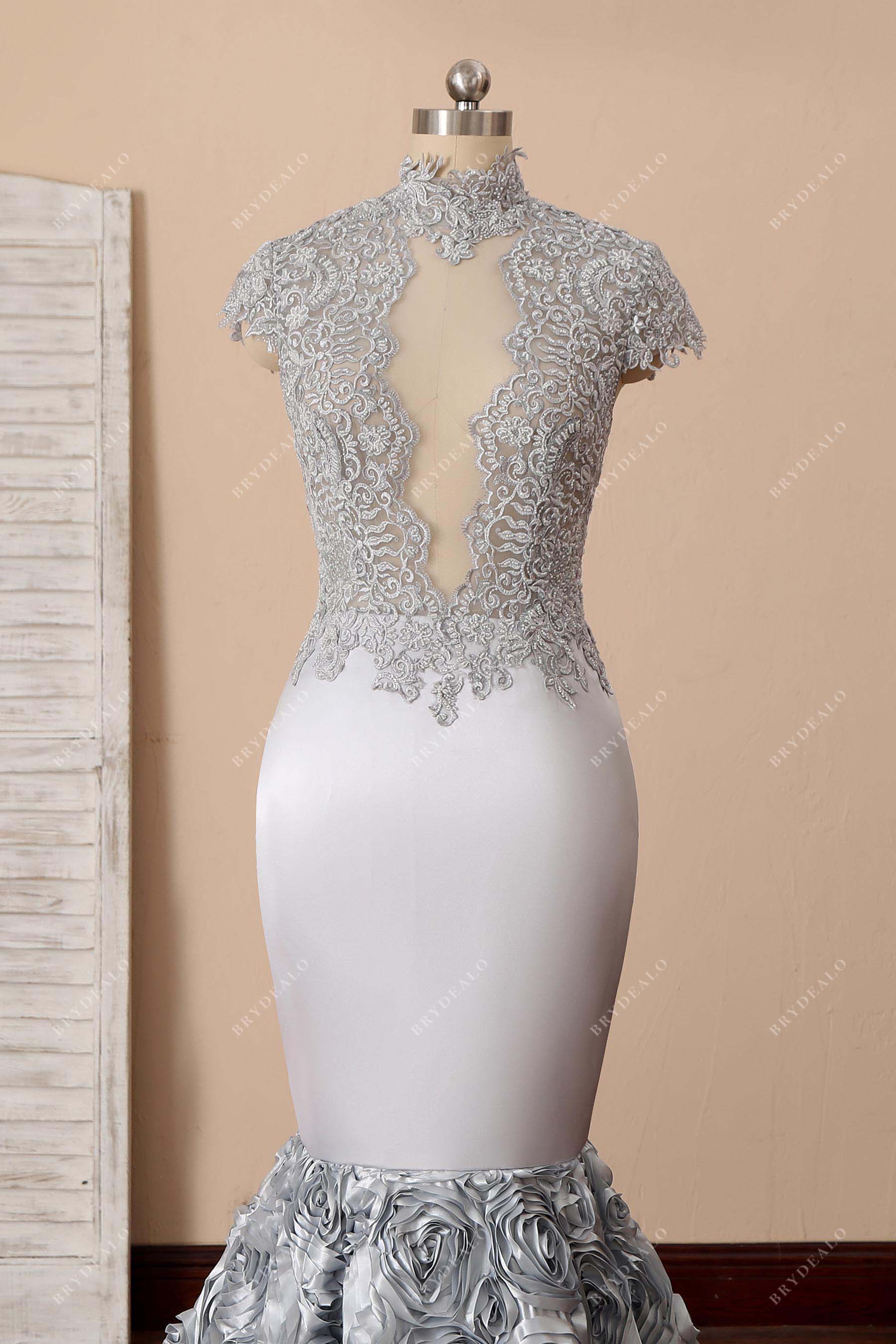 scalloped lace keyhole bodice dress