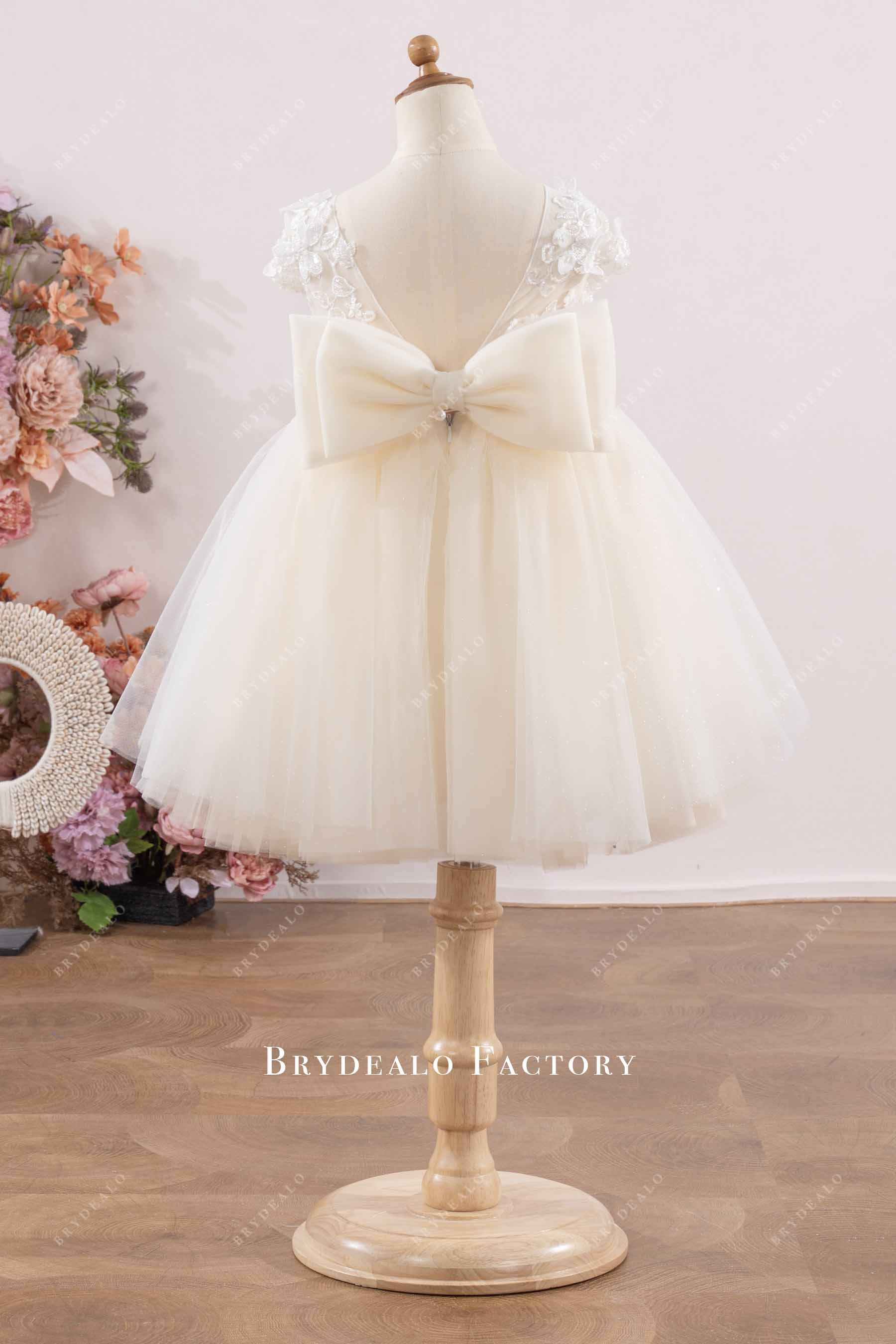 Ivory Flower Girl Dress with Beaded Lace and Bow