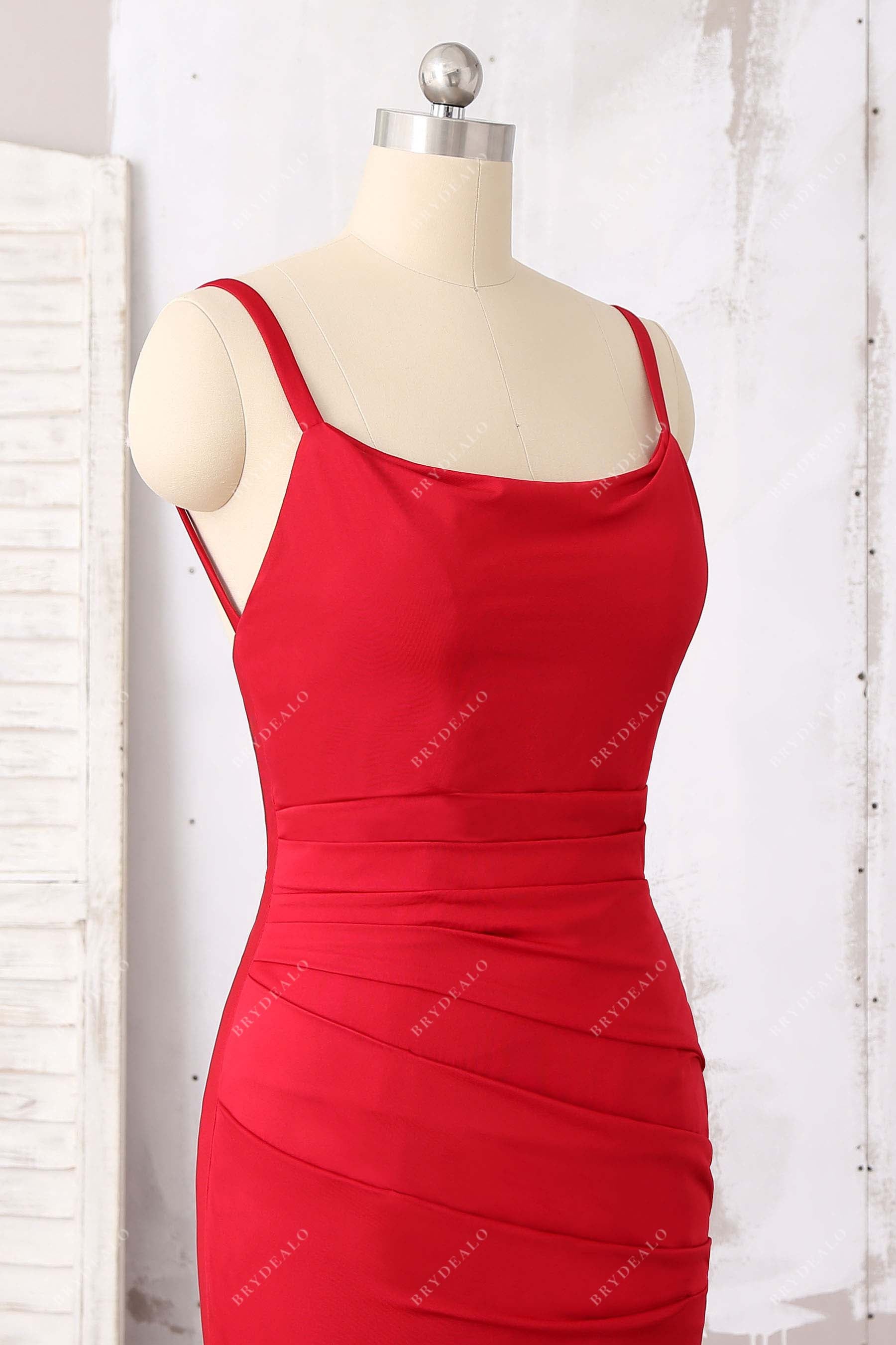 red jersey ruched prom dress