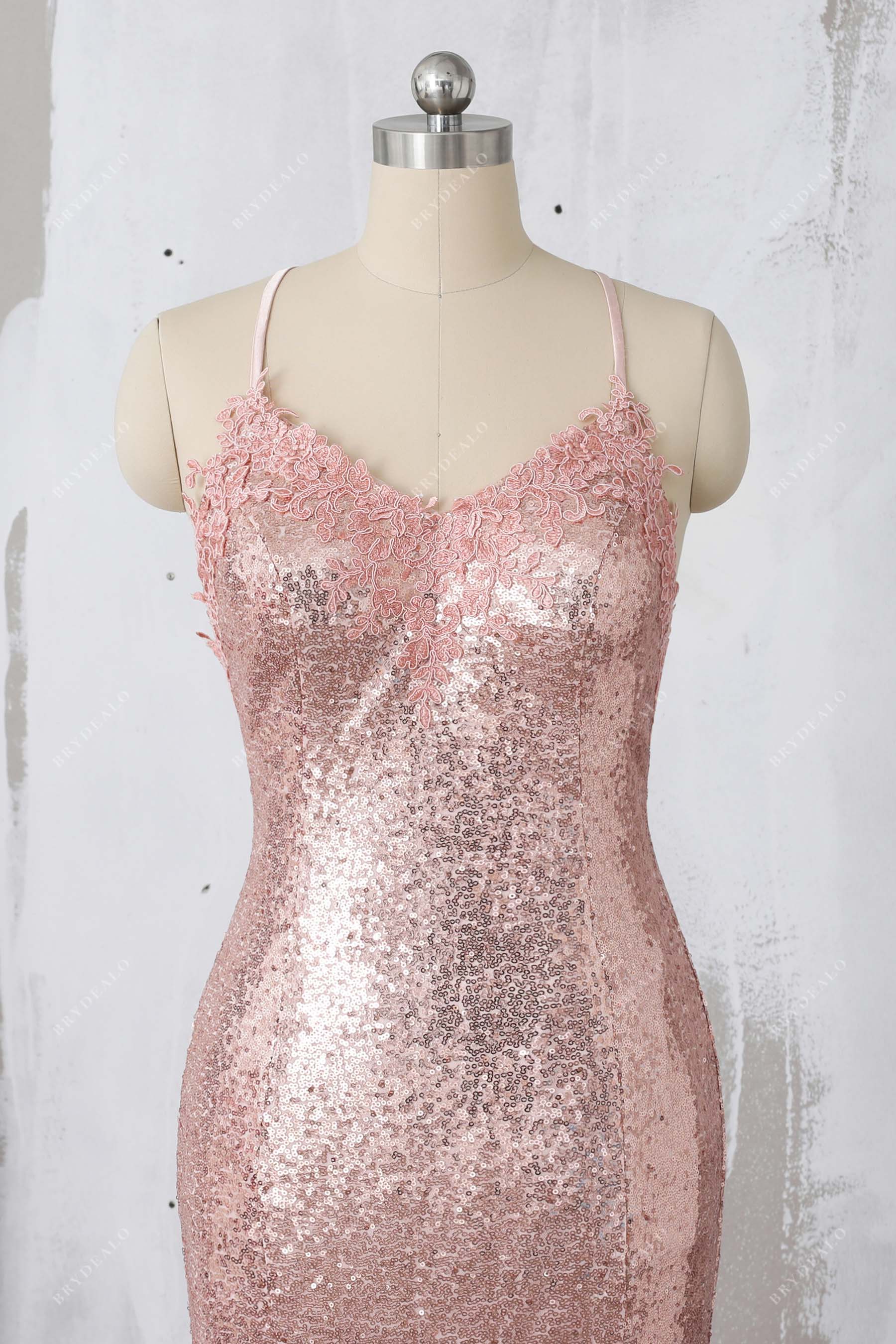 sparkly thin straps v-neck prom dress