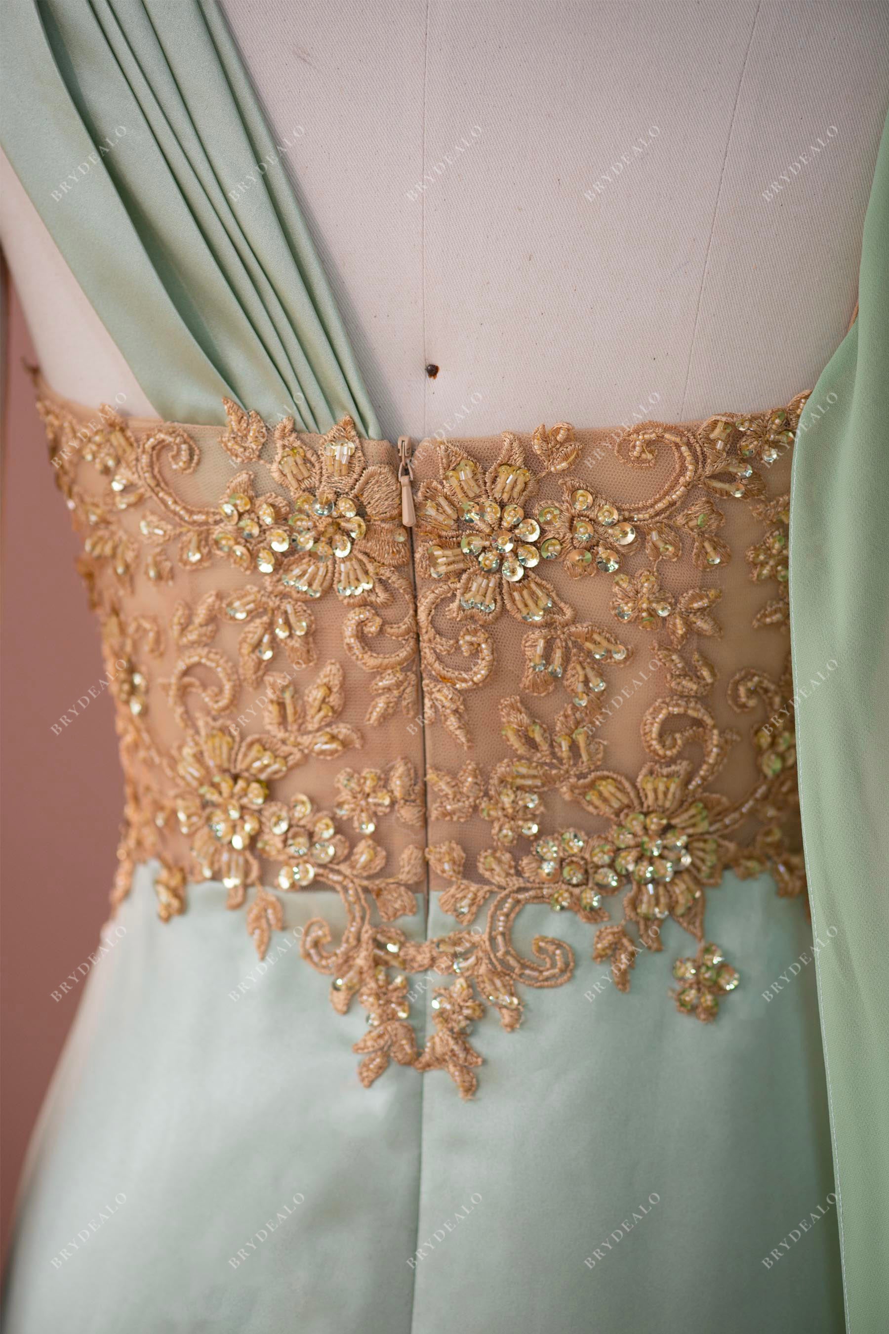 gold lace beaded prom dress