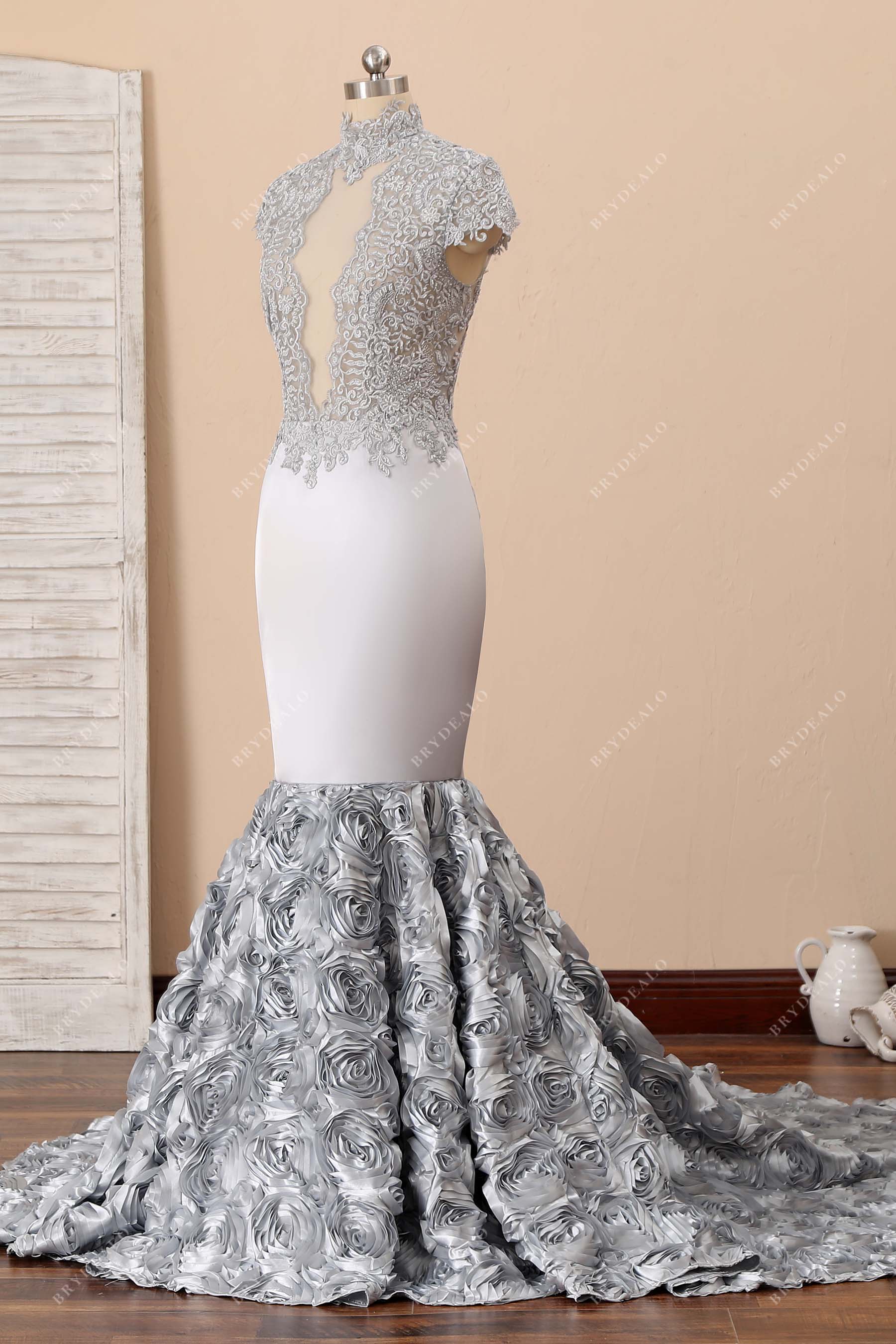 keyhole cutout lace high neck evening dress