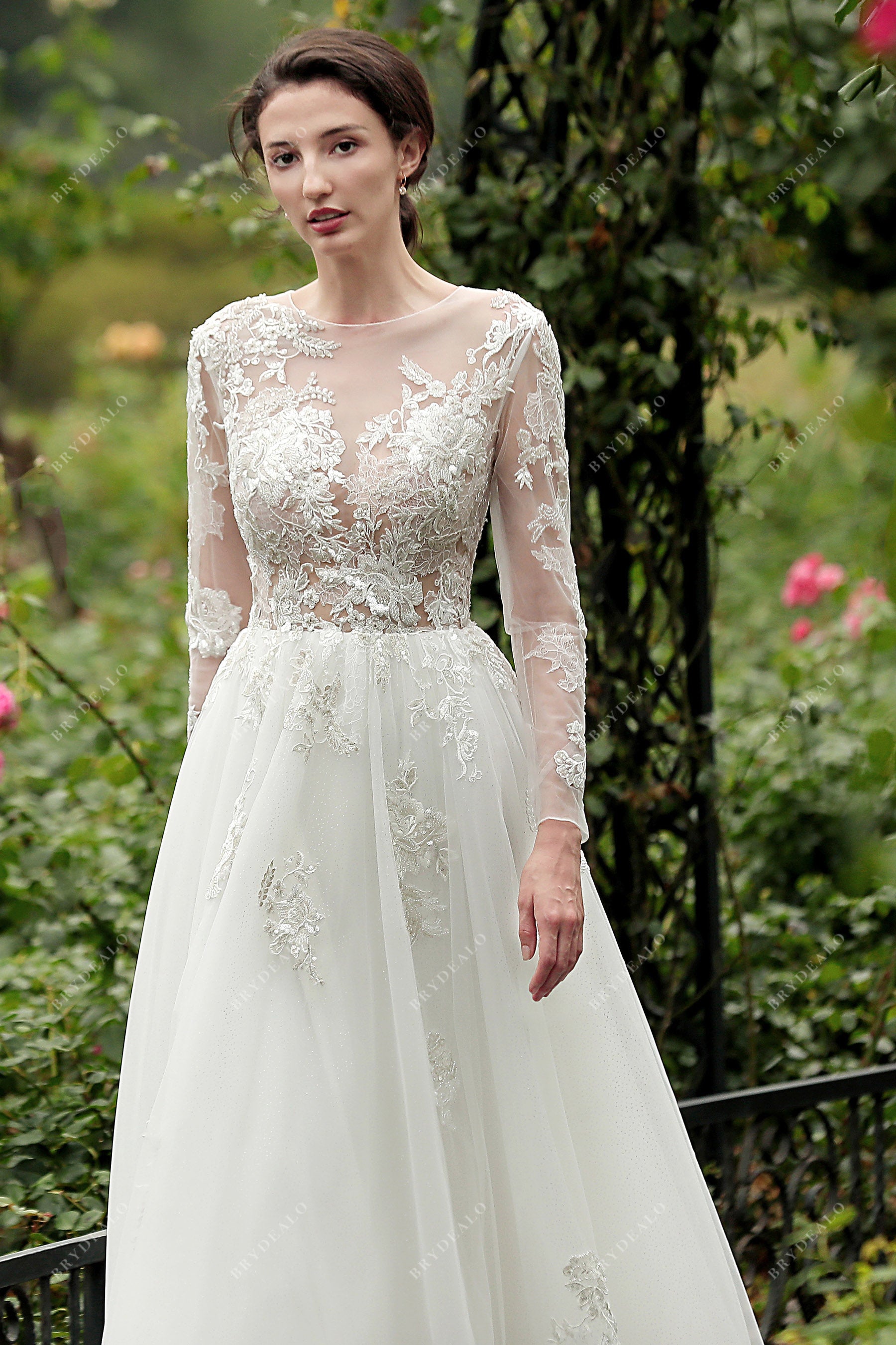 shimmery lace A-line wedding dress