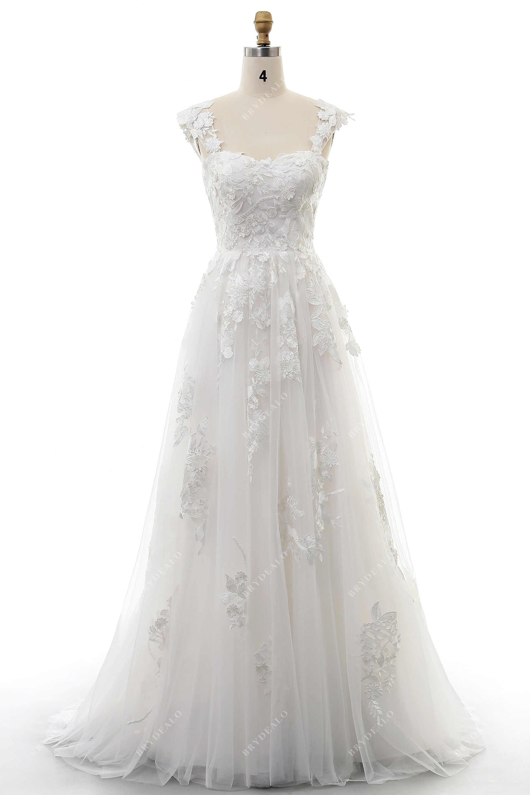 lace strap A-line tulle bridal dress