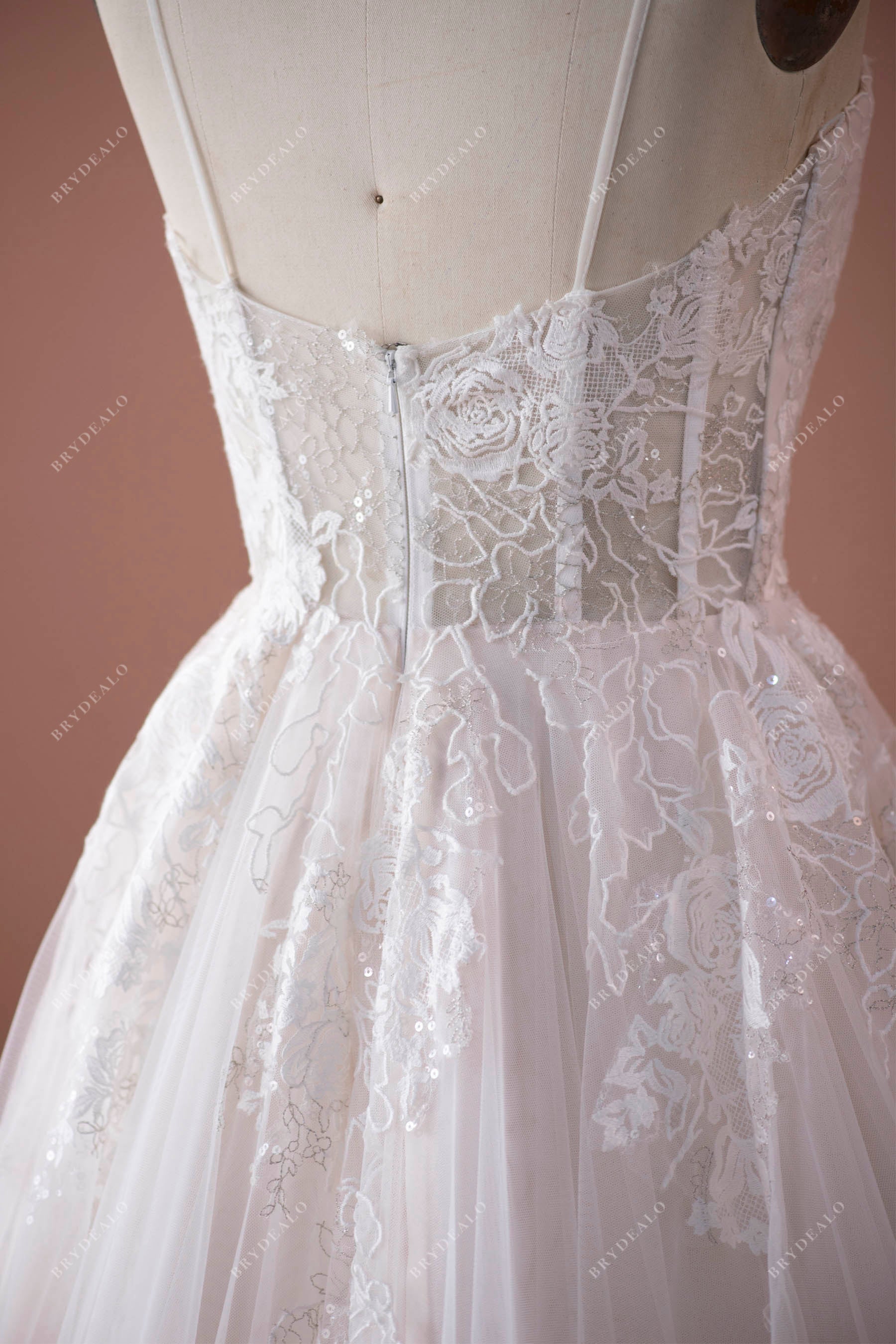 visible boning lace sequin bridal dress