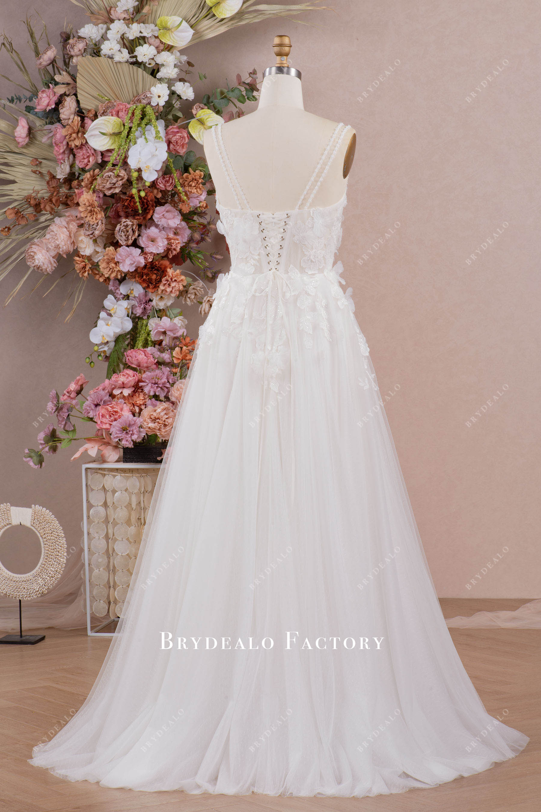 Romantic 3D Flower Designer Double Closure Wedding Dress – Brydealo