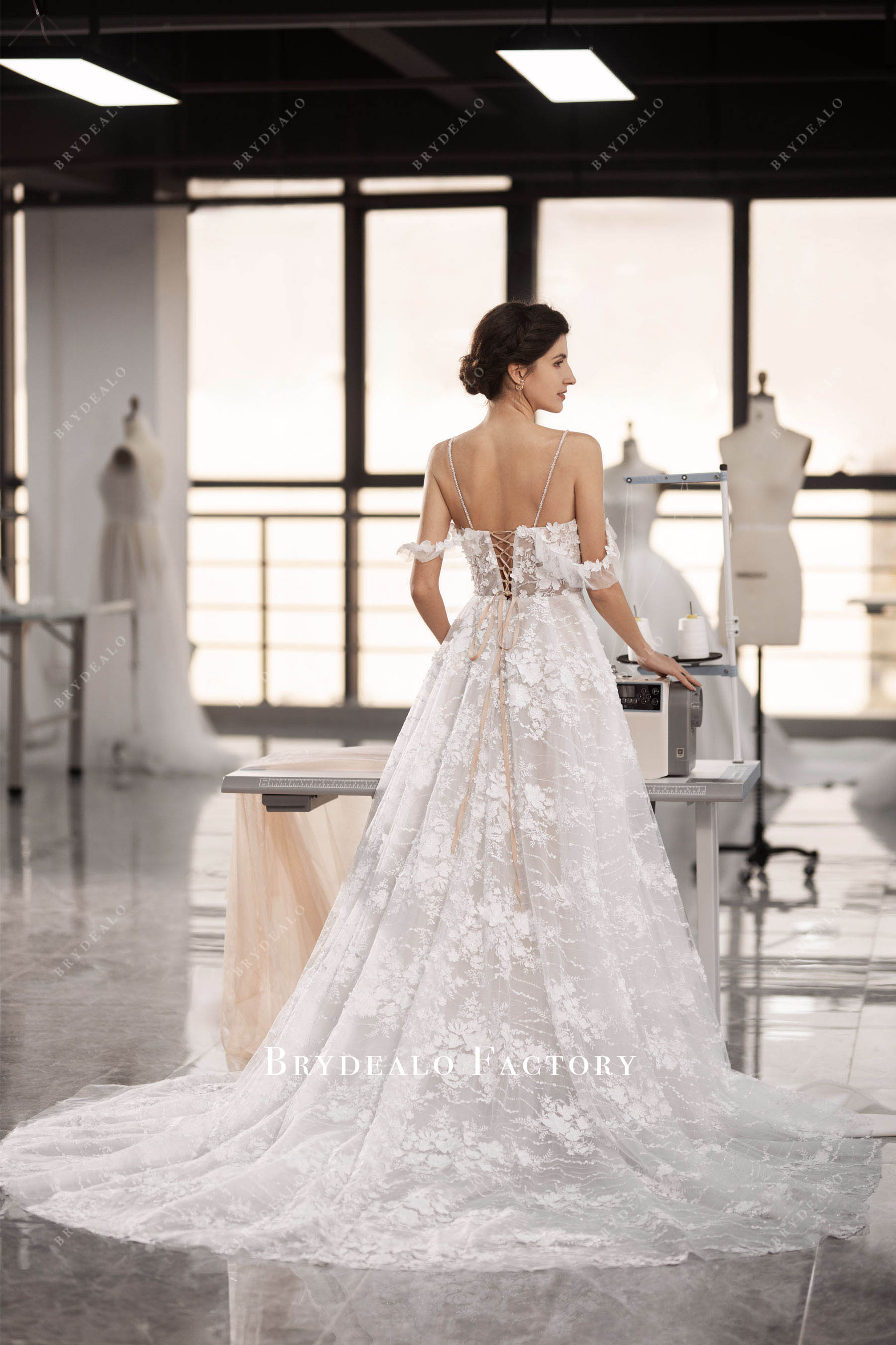 Corset Detachable Sleeves 3D Flower Wedding Dress – Brydealo