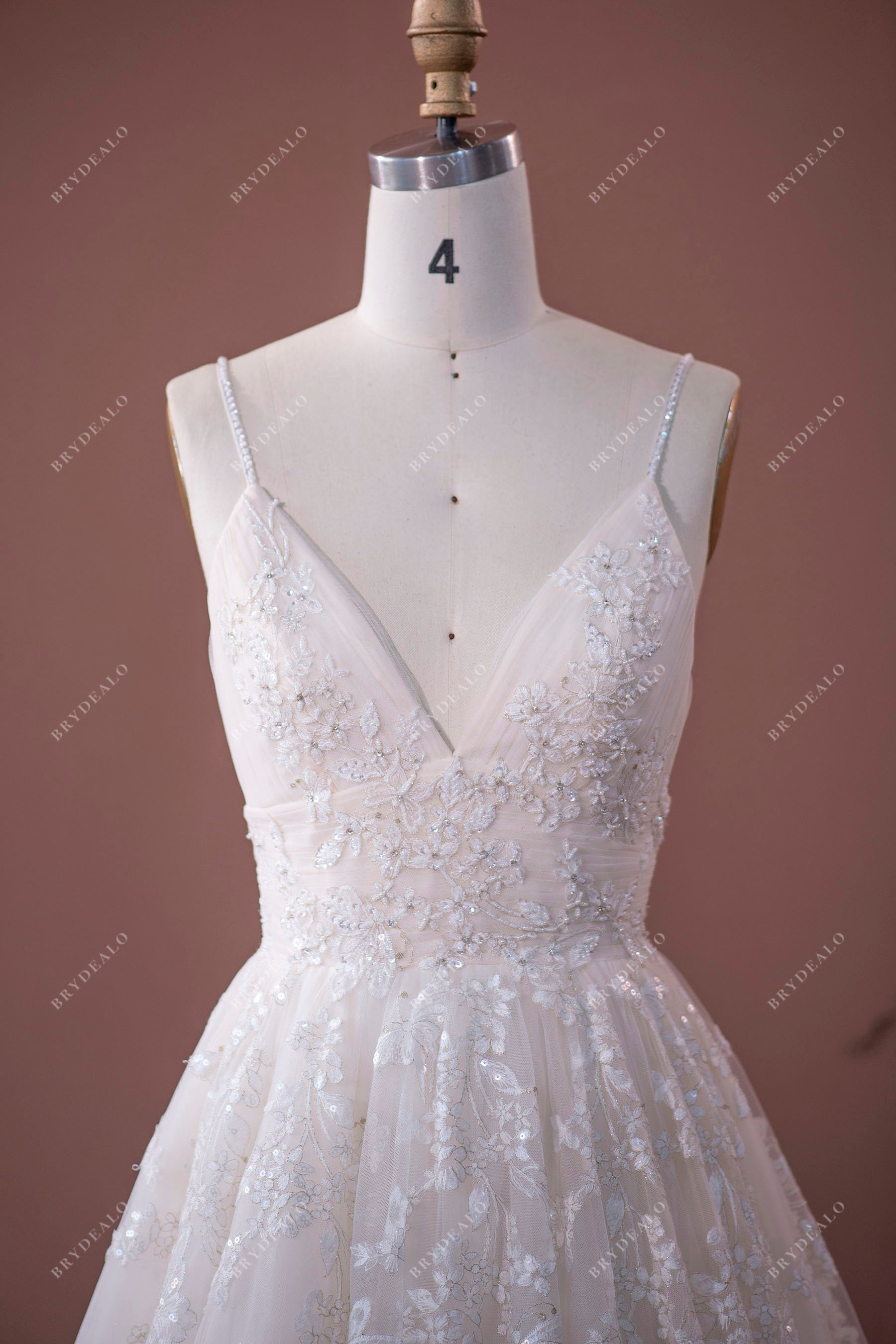lace sequin V-neck tulle dress