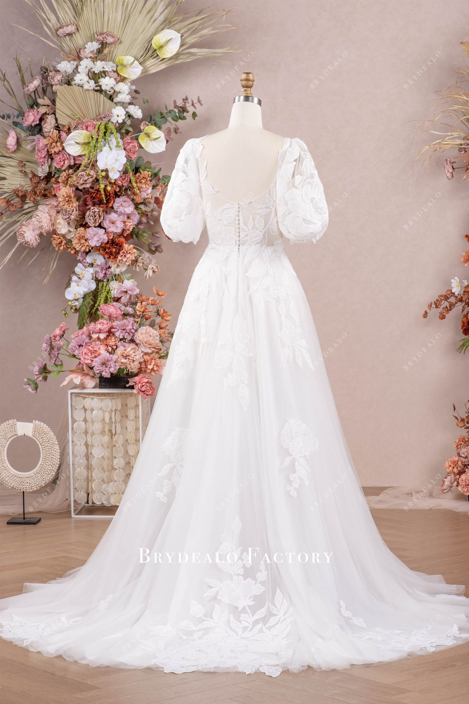 flower lace long wedding dress
