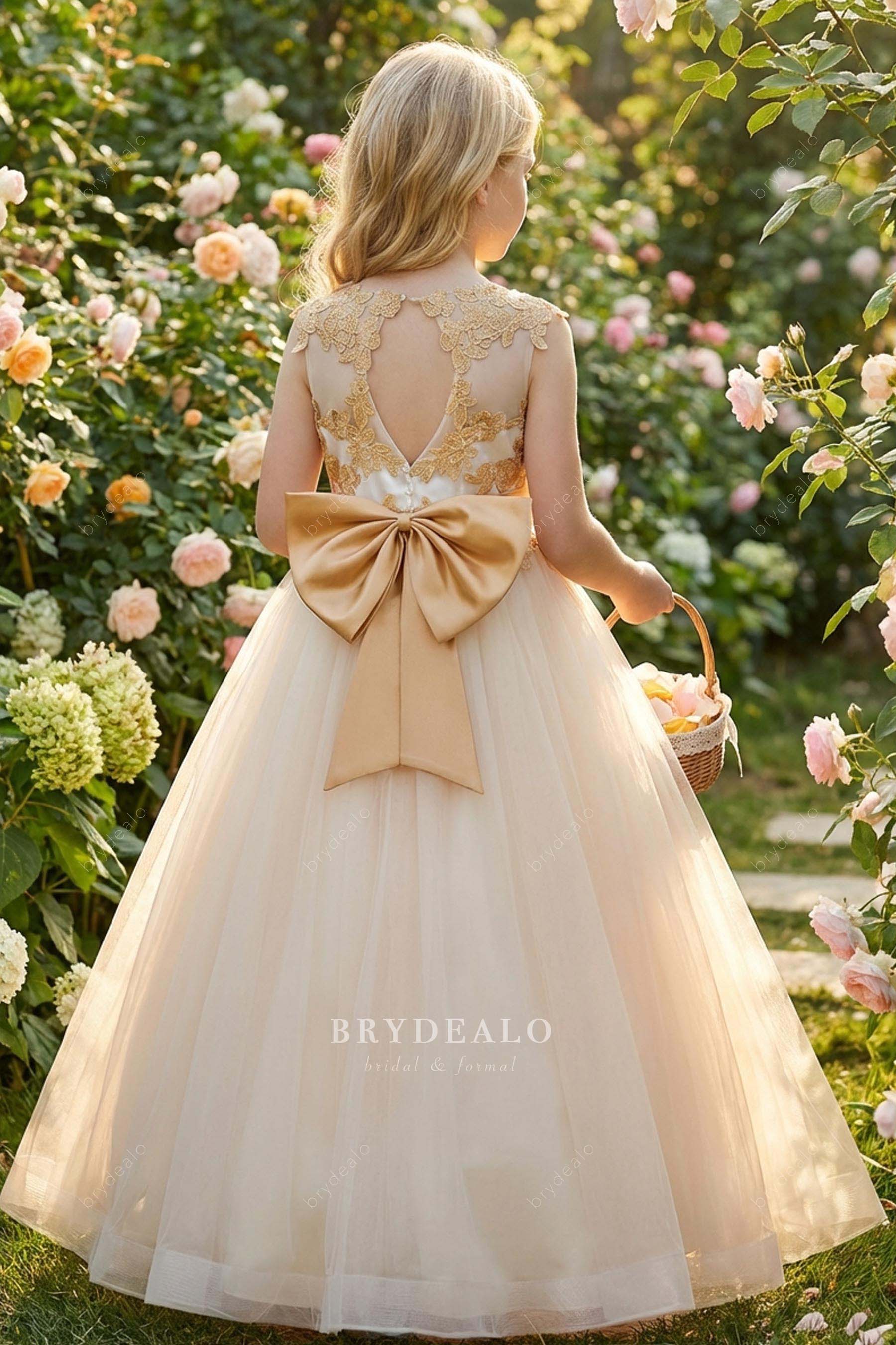 large gold knot flower girl dress