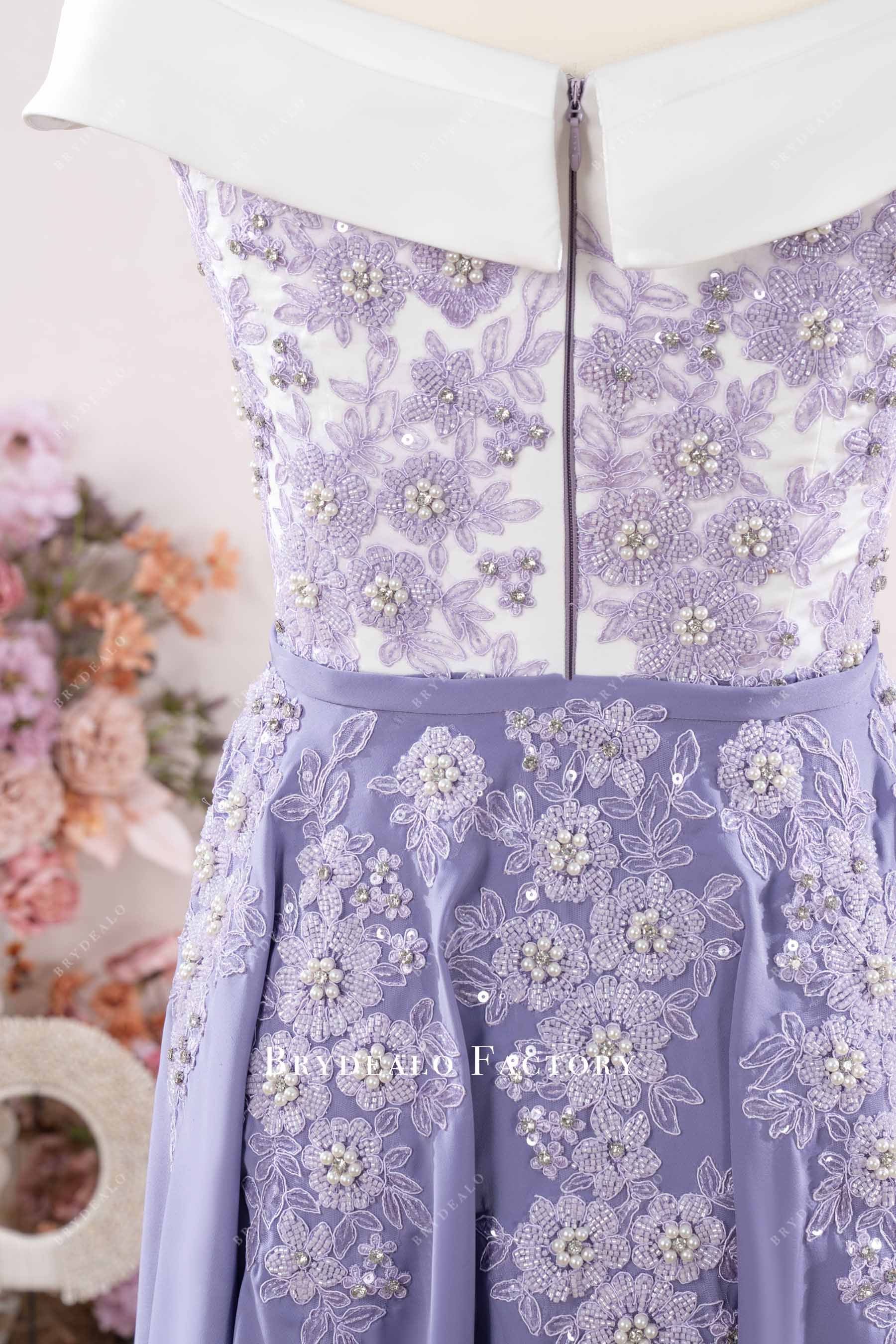 Two-Tone Beaded Lavender Lace Satin Mother of Bride Dress