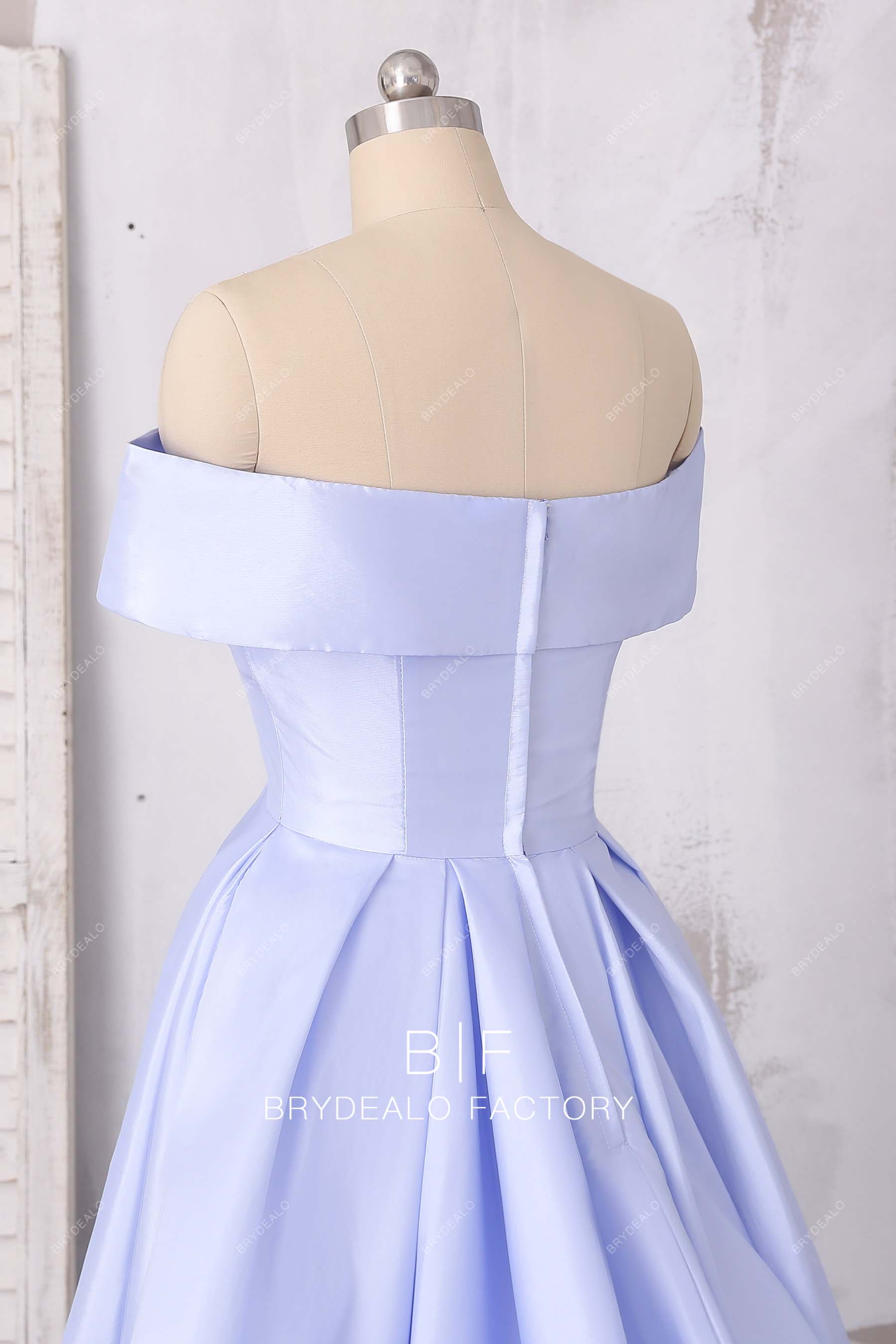 off shoulder stain prom dress
