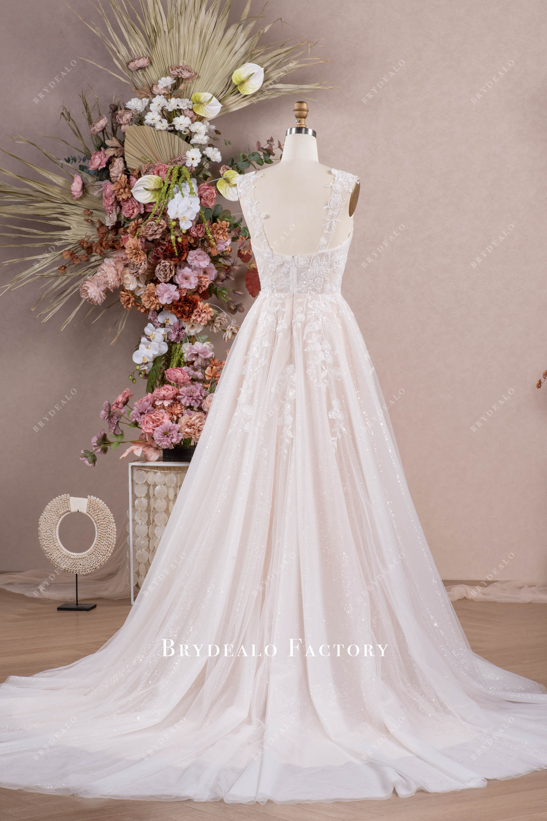 Sparkly Straps Beaded Lace Wedding Dress Brydealo Sparkly Straps Beaded Lace Wedding Dress Brydealo