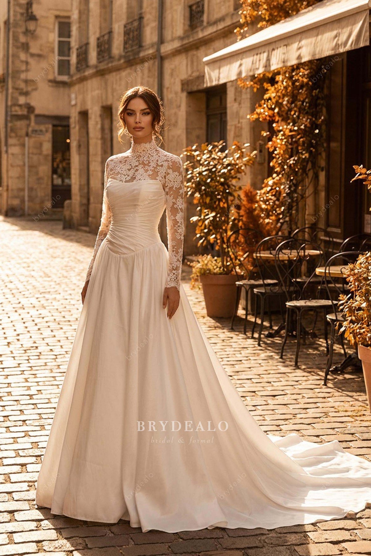 long classic lace sleeved wedding dress